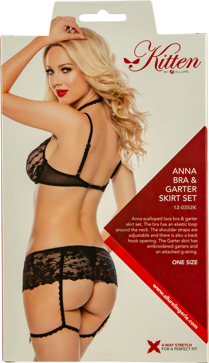 Kitten by Allure - Anna Bra & Garter Set - One Size - Black
