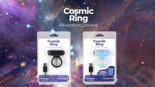 PowerBullet - Cosmic Ring - Vibrating Cock Ring - Glow-in-the-Dark Blue