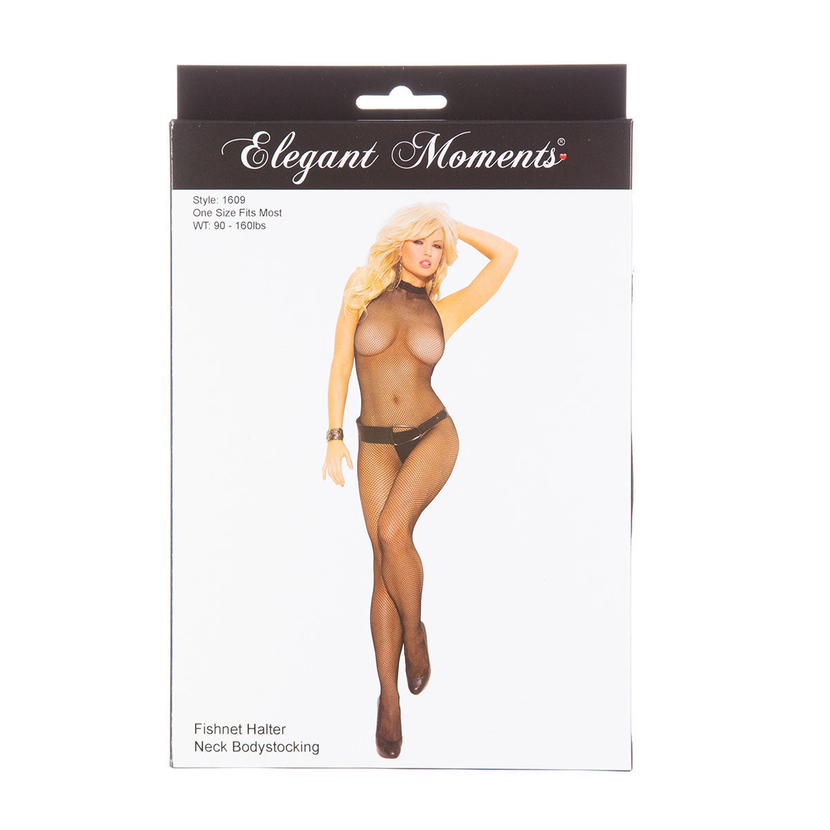 Elegant Moments Fishnet Halter Neck Body Stocking - Black