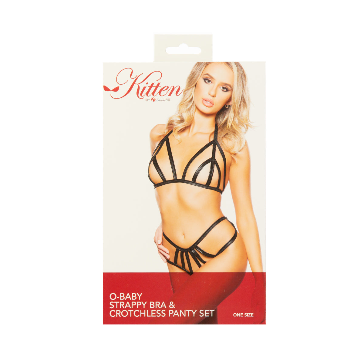 Kitten BY ALLURE - O-Baby Strappy Bra & Crotchless Panty Set - OS - Black