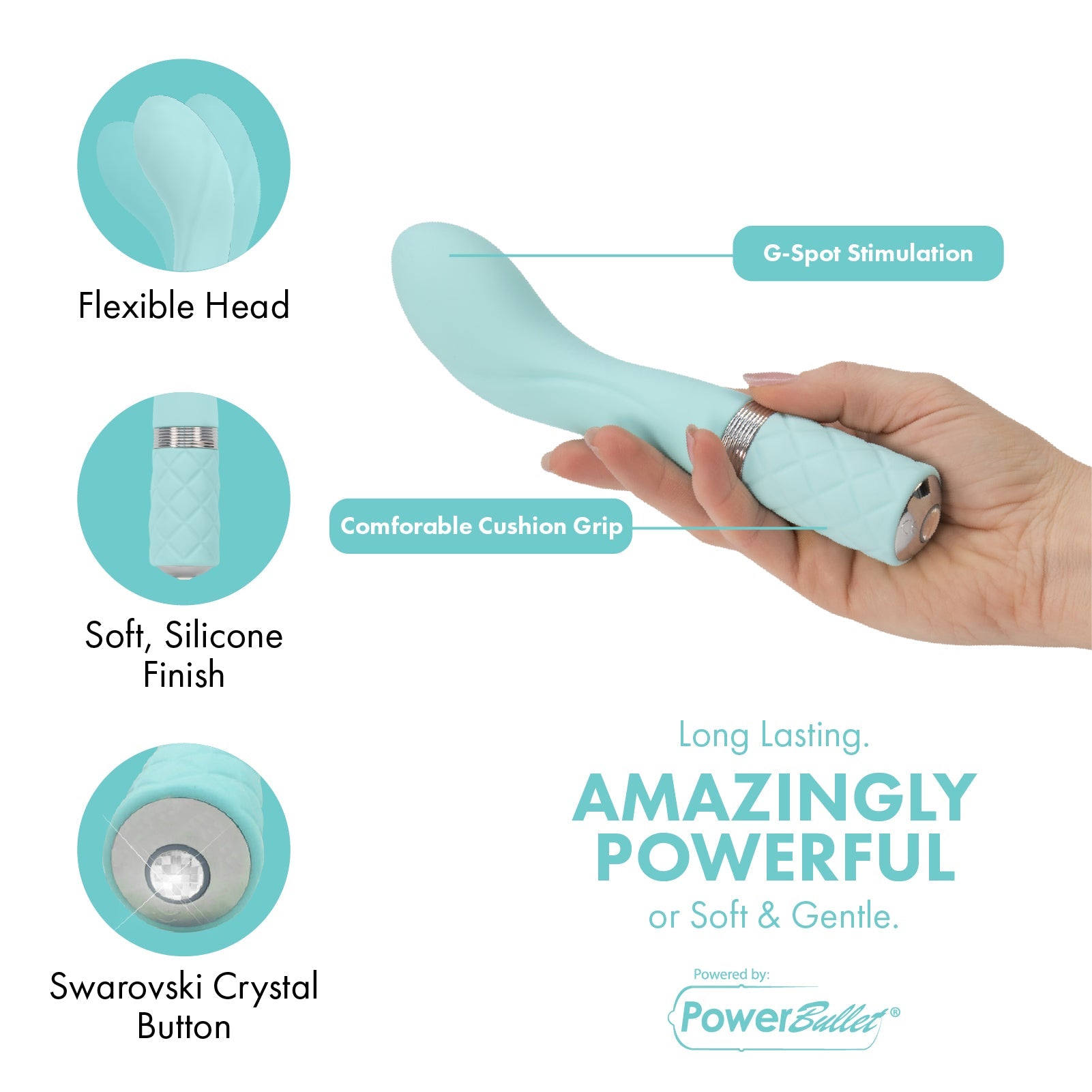 Pure Love® - Vibromasseur Point G avec Cristal Swarovski® – Bleu sarcelle