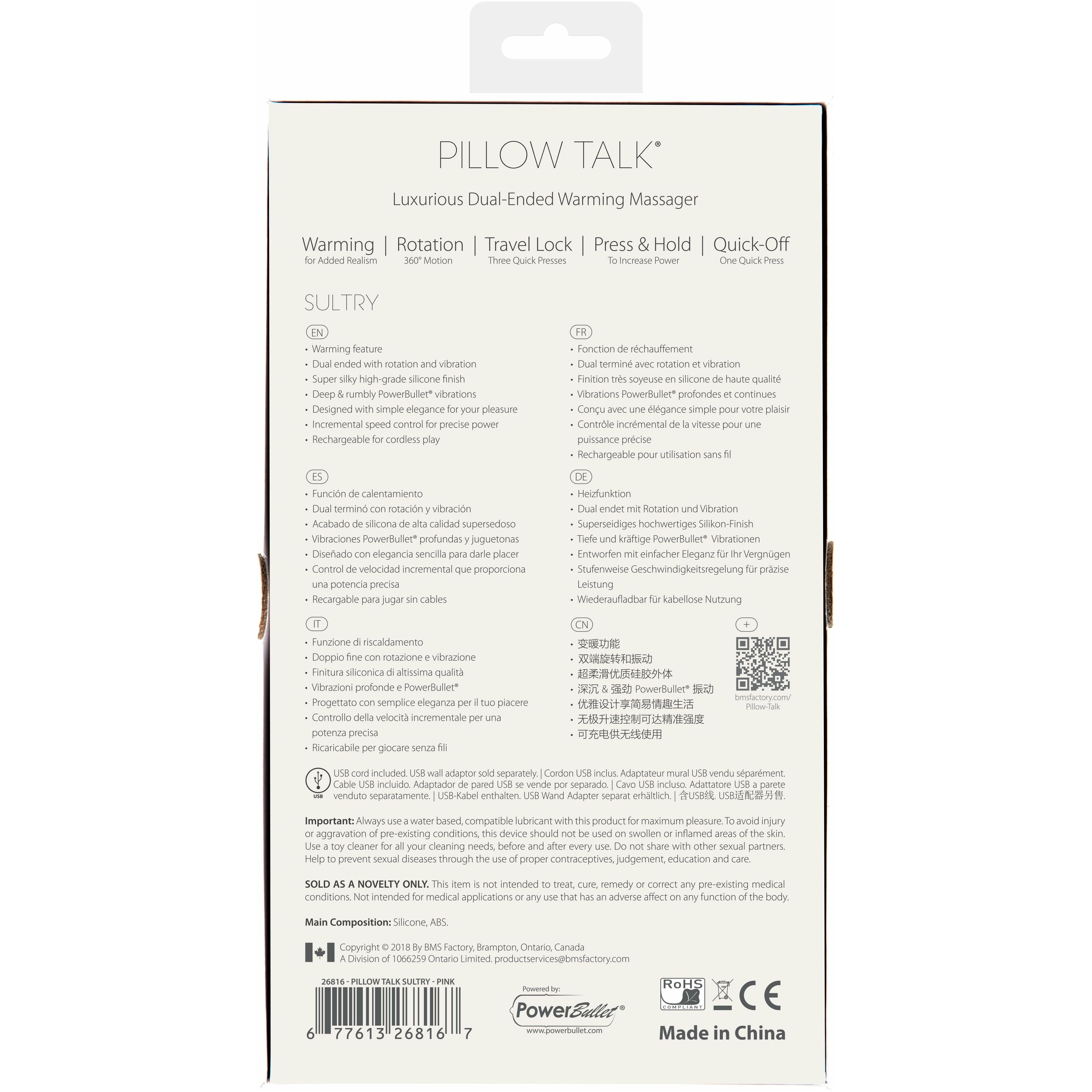 Pillow Talk - Vibromasseur double extrémité sensuel - Rechargeable - Rose