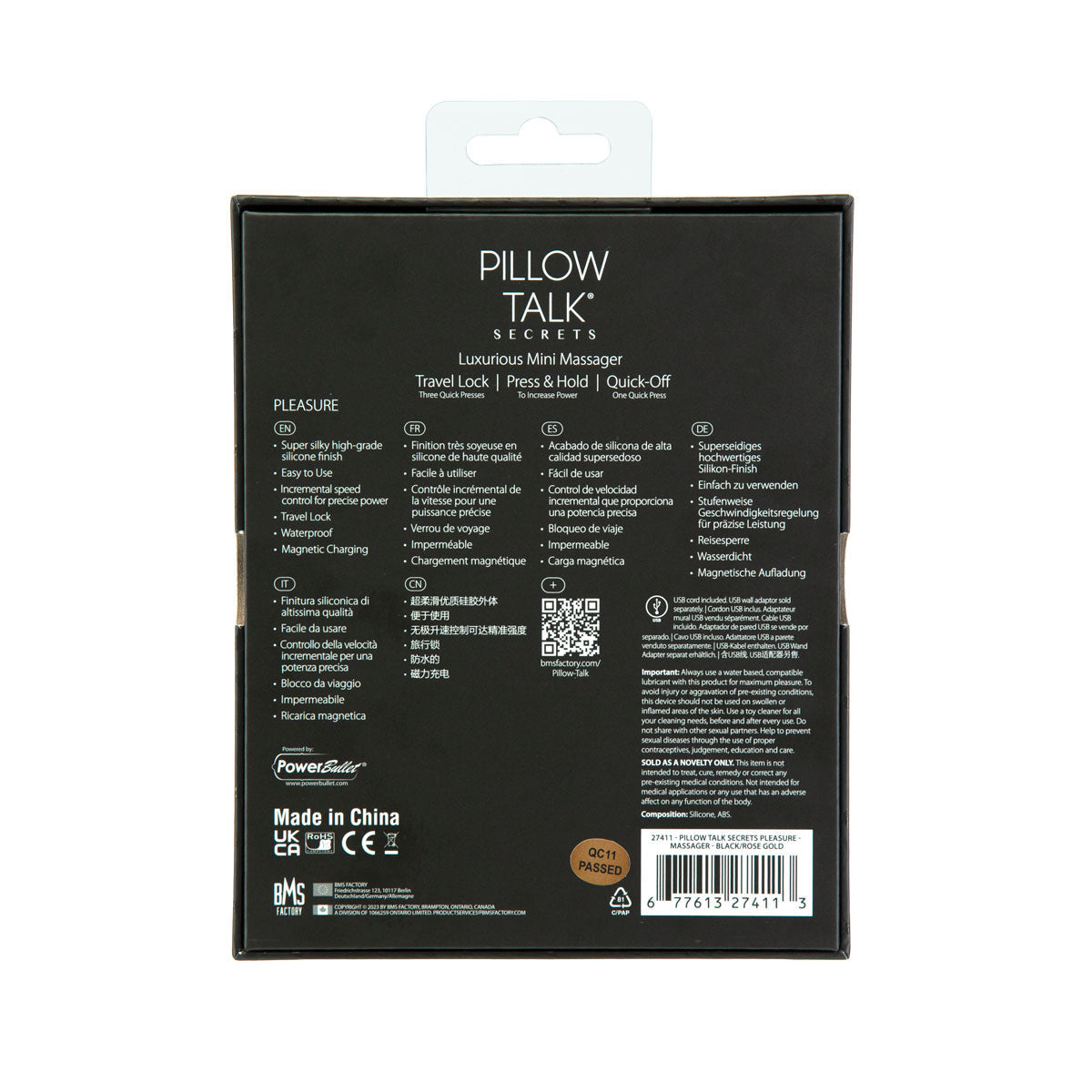 Pillow Talk Secrets - Plaisir - Vibromasseur Clitoridien Baguette - Noir