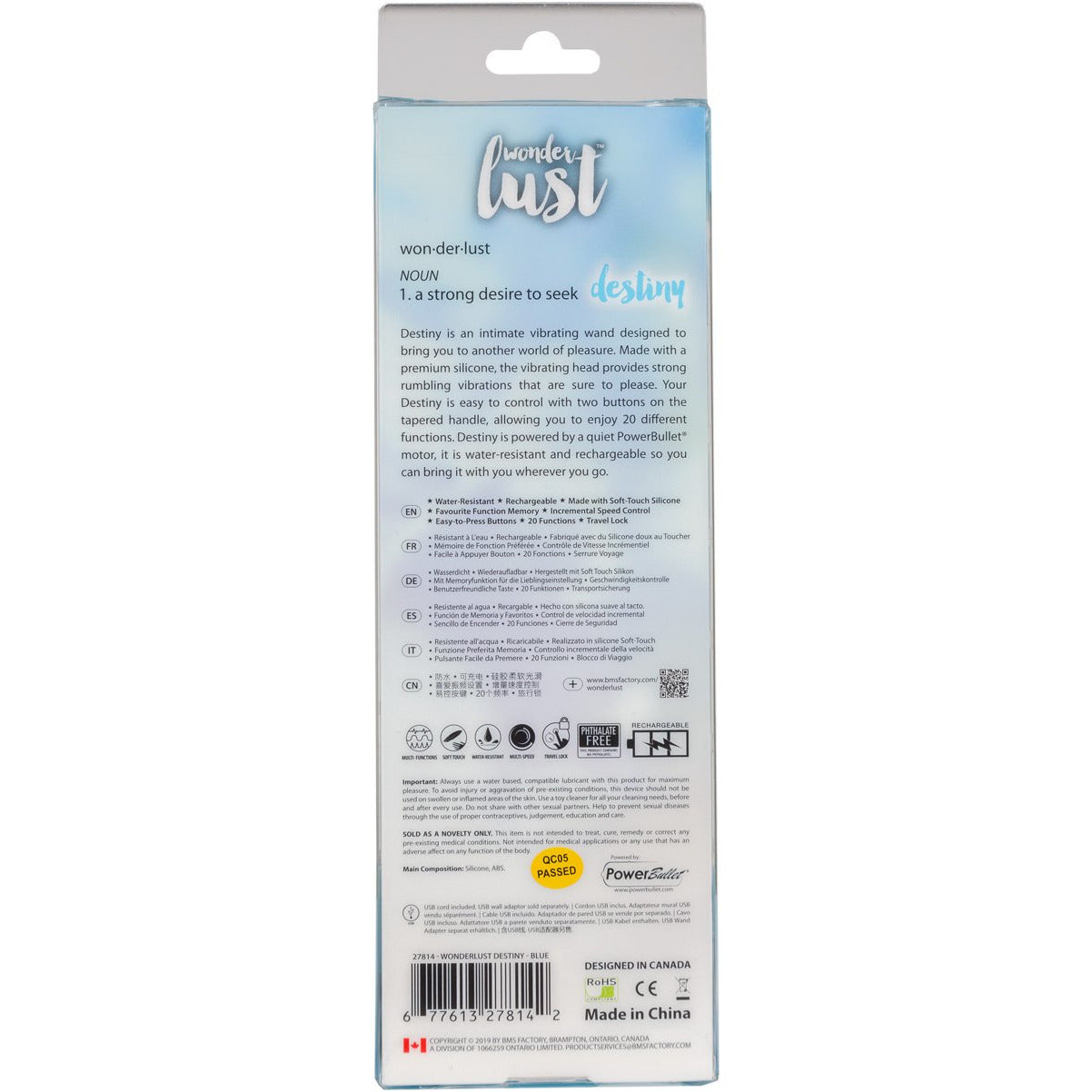 Wonderlust - Destiny - Baguette vibrante - Rechargeable - Bleu