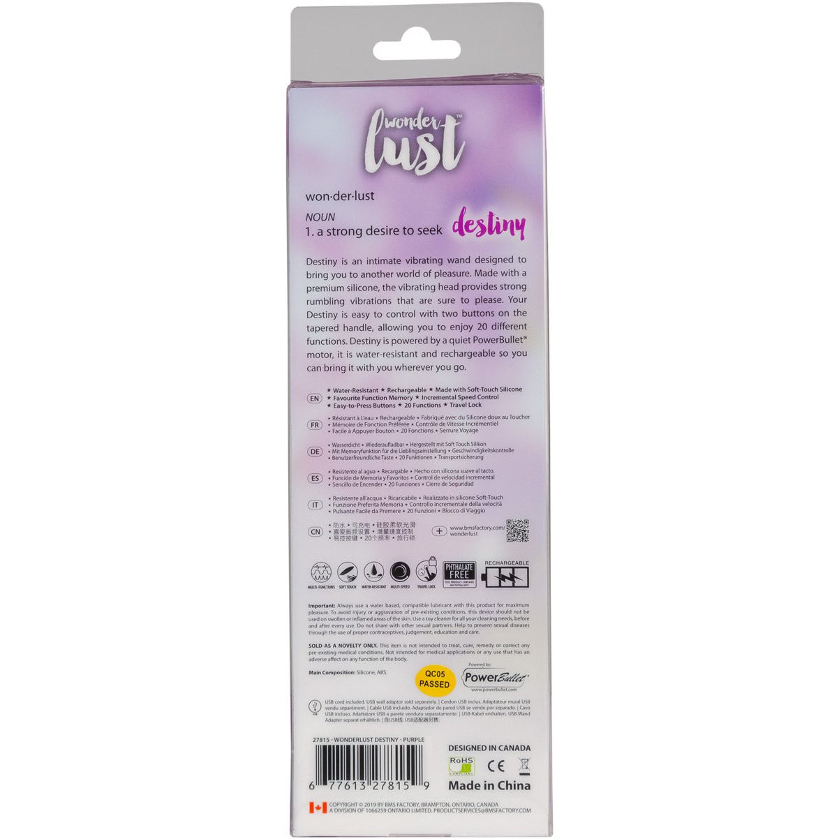 wonderlust - destiny - Rechargeable Vibrating Wand - Purple