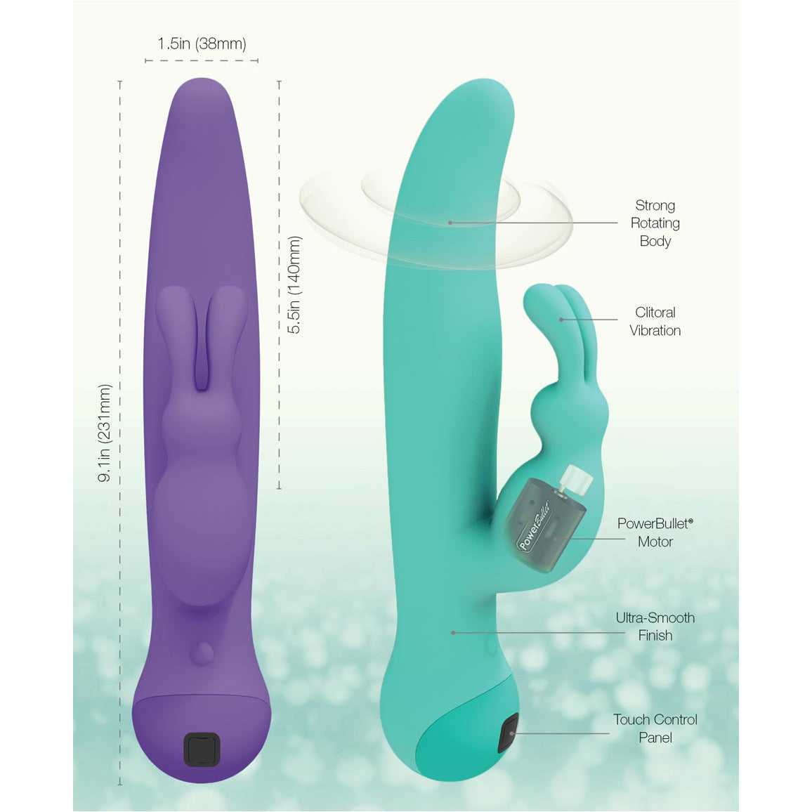 Swan - Touch - Duo - Vibrateur Lapin Double - Rechargeable - Bleu Sarcelle