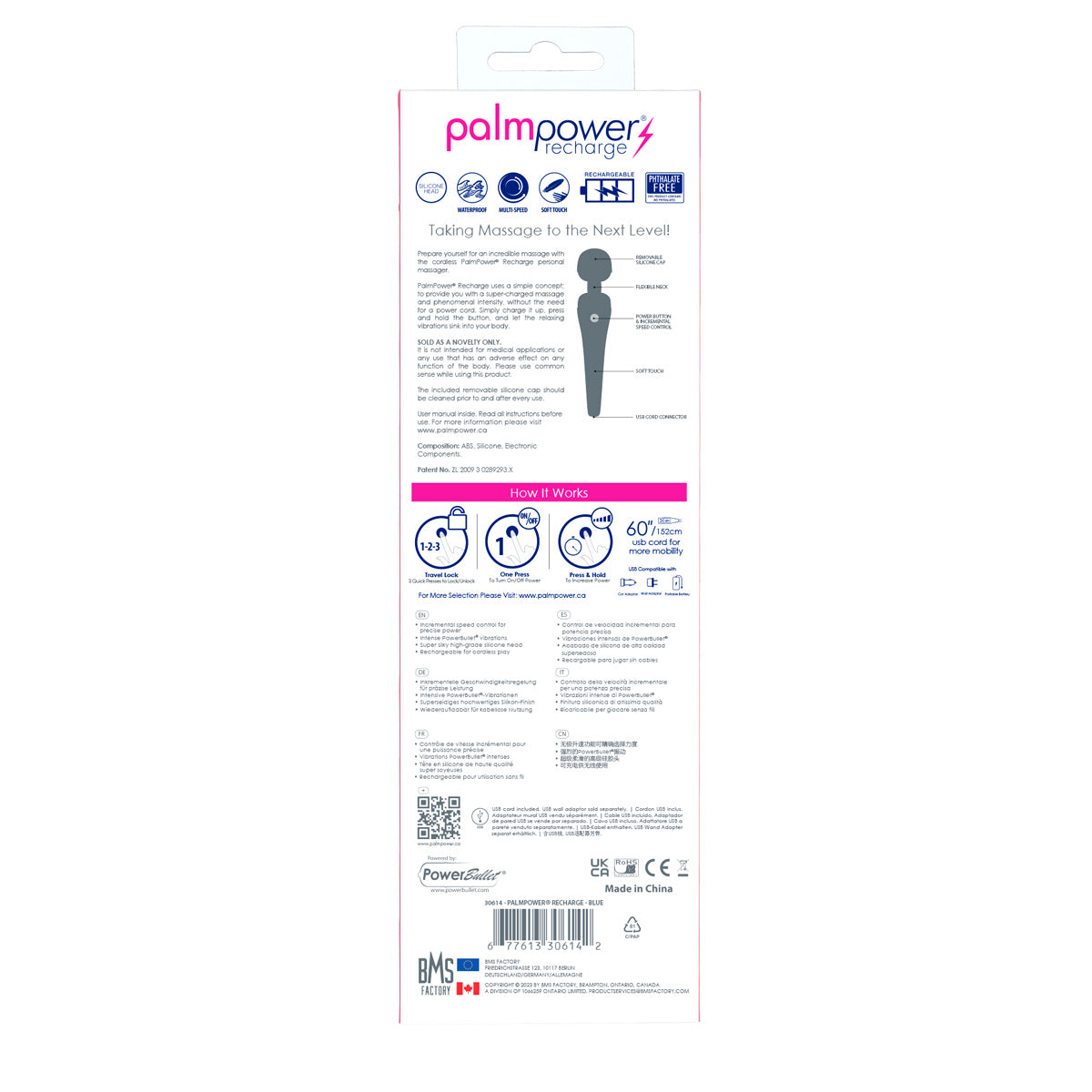 PalmPower - Baguette de massage rechargeable - Bleu