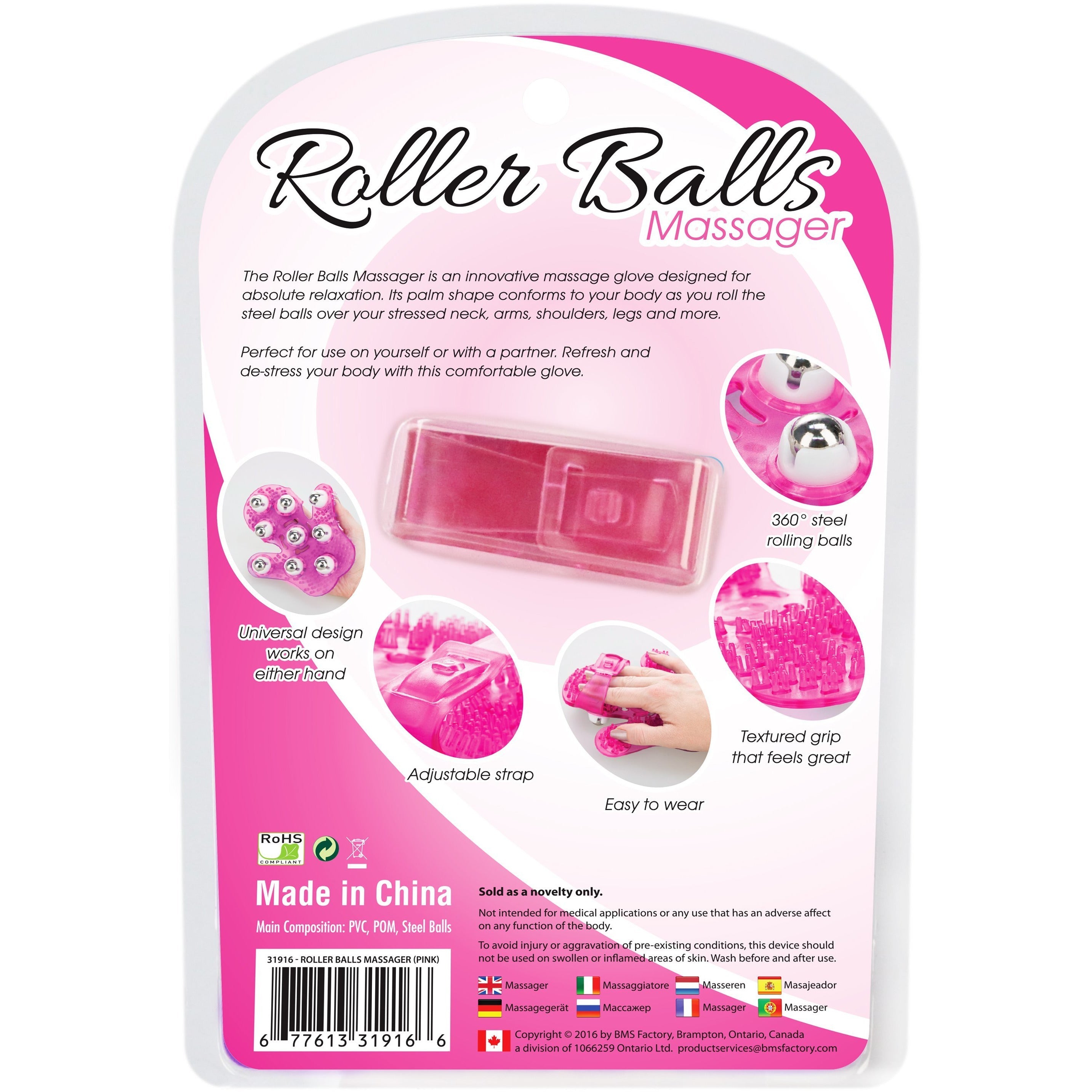 Roller Ball Massage Glove - Pink
