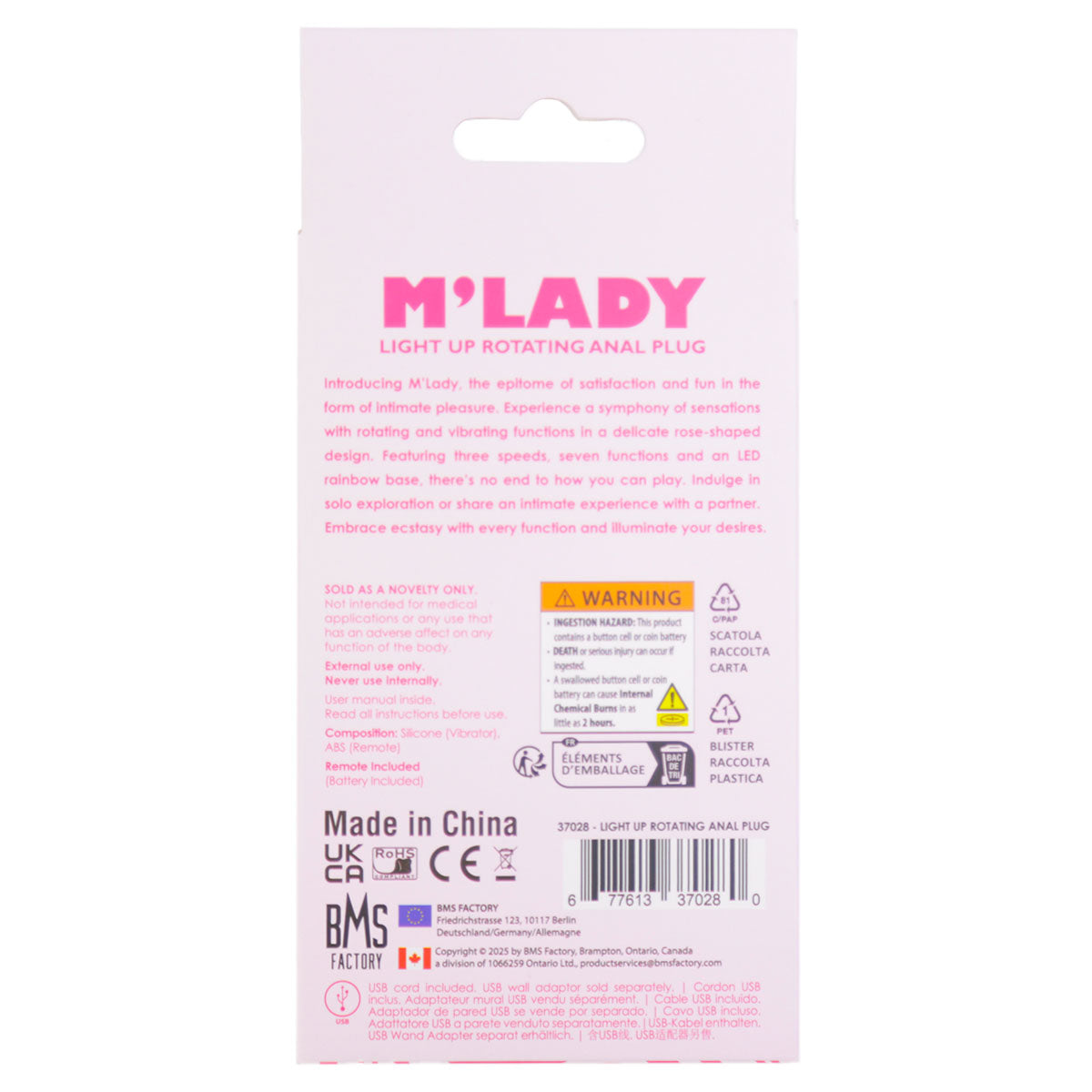 M'Lady - Light Up Rotating Anal Plug - Pink
