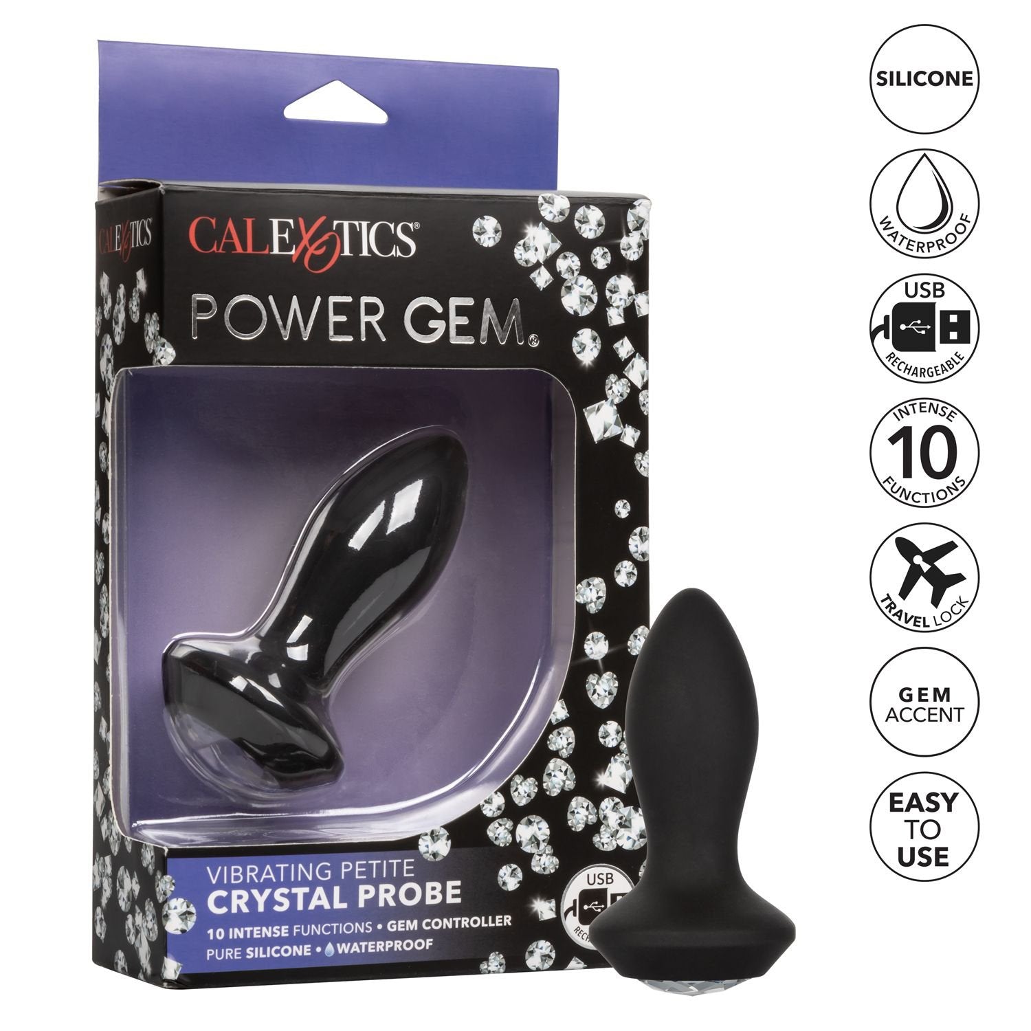 CalExotics® Sonde Vibrante en Cristal Power Gem – Noire