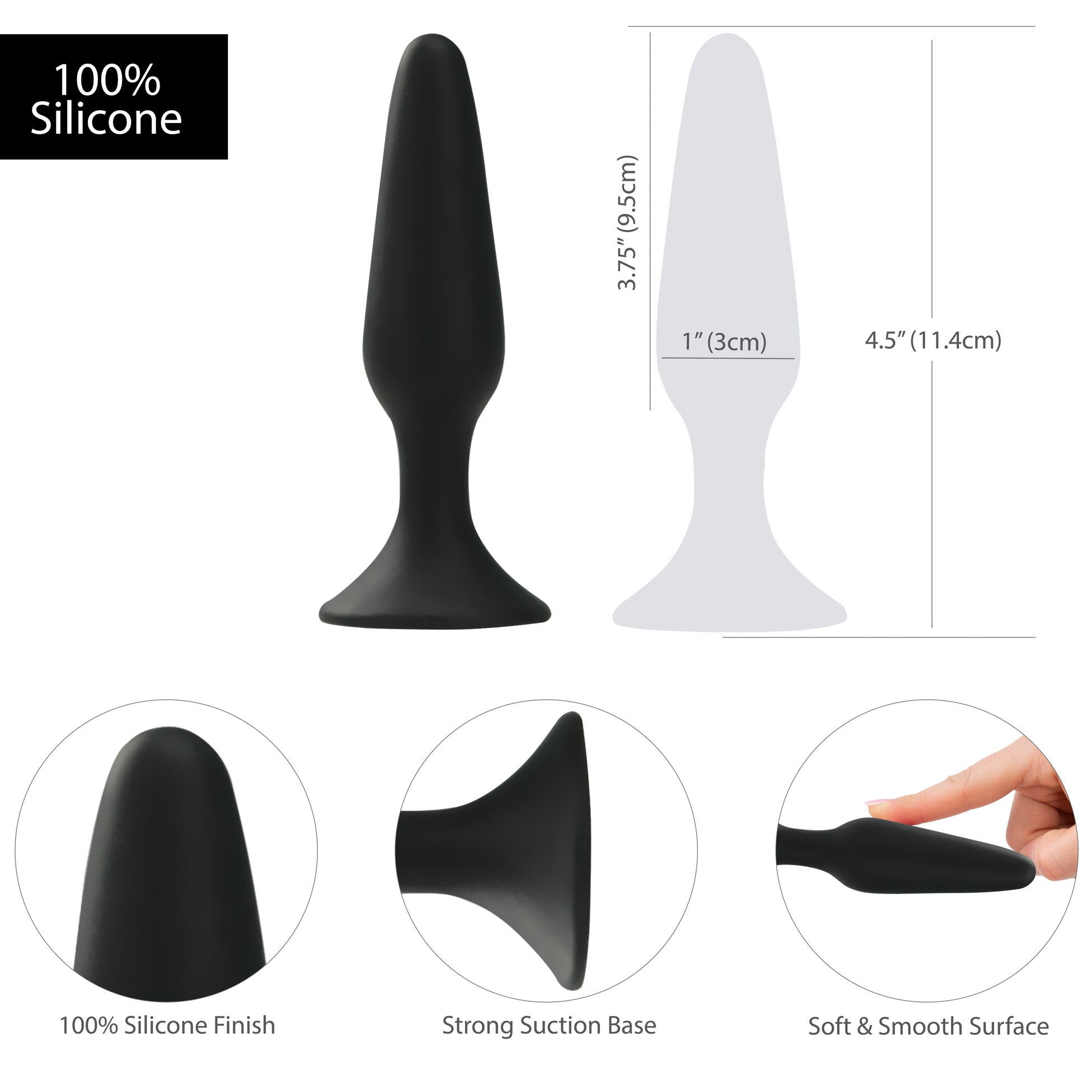 Pure Love® - Silicone Anal Plug - 4.5" - Black