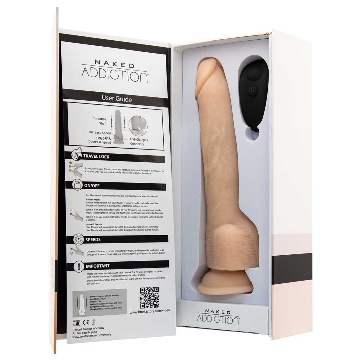 Naked Addiction - Godemichet propulseur 9" avec télécommande - Vanille