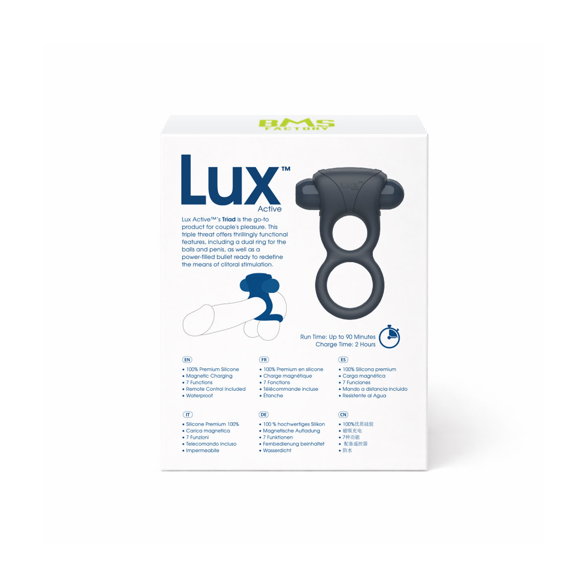 LUX active - Triad - Anneau pénien vibrant double de 4,5 pouces - Télécommande incluse