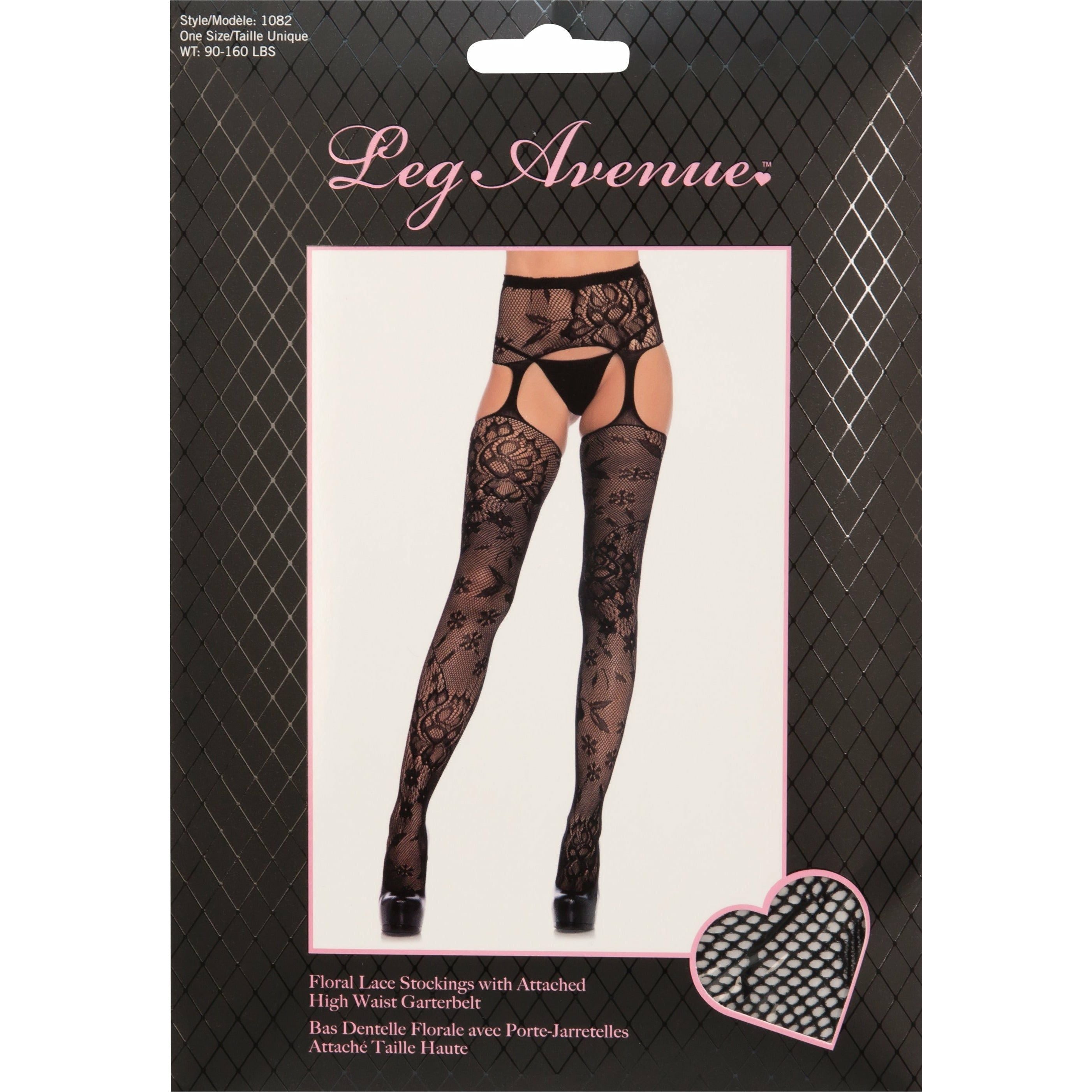 Bas autofixants en dentelle florale Leg Avenue avec porte-jarretelles