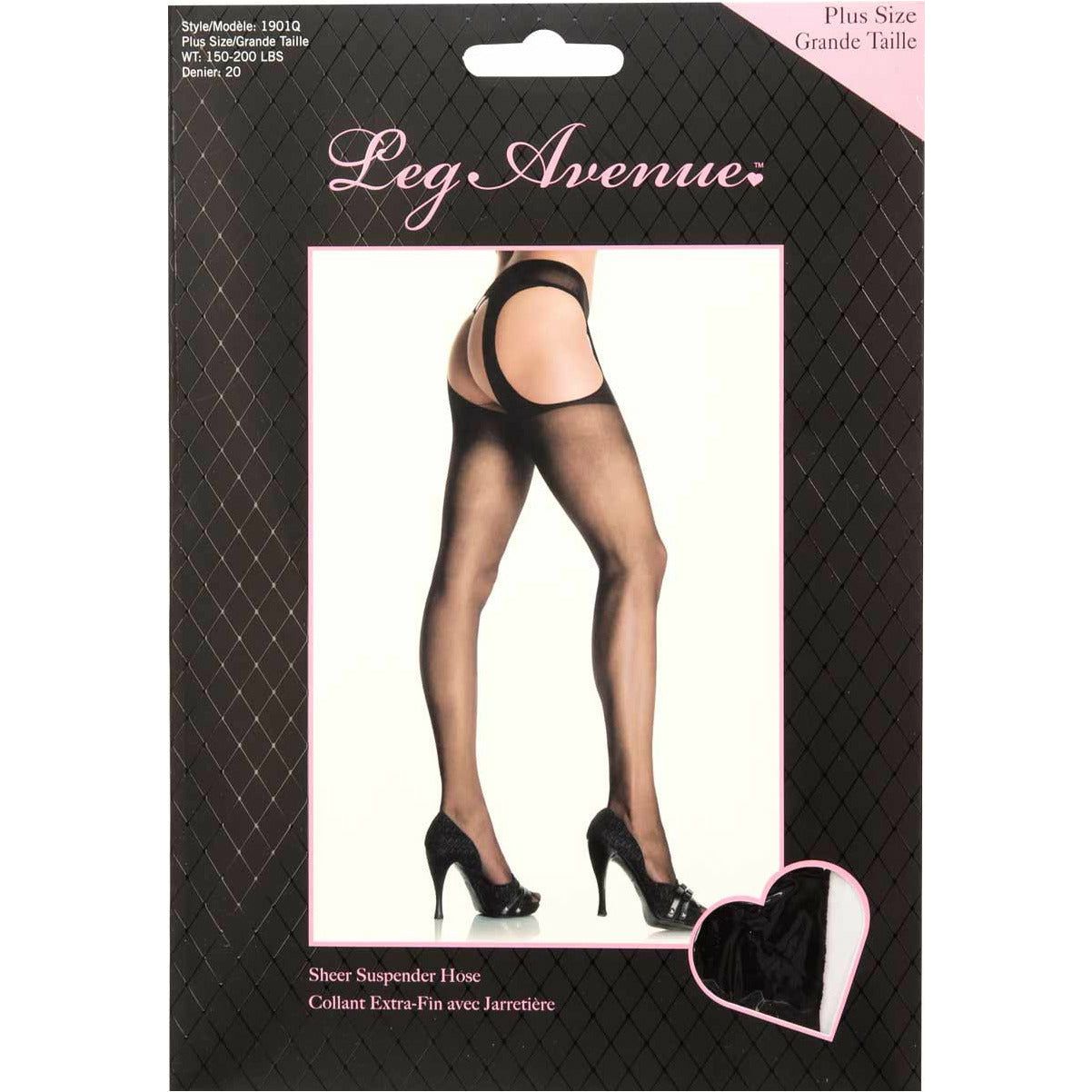 Leg Avenue Collant résille porte-jarretelles – Noir – Grande Taille