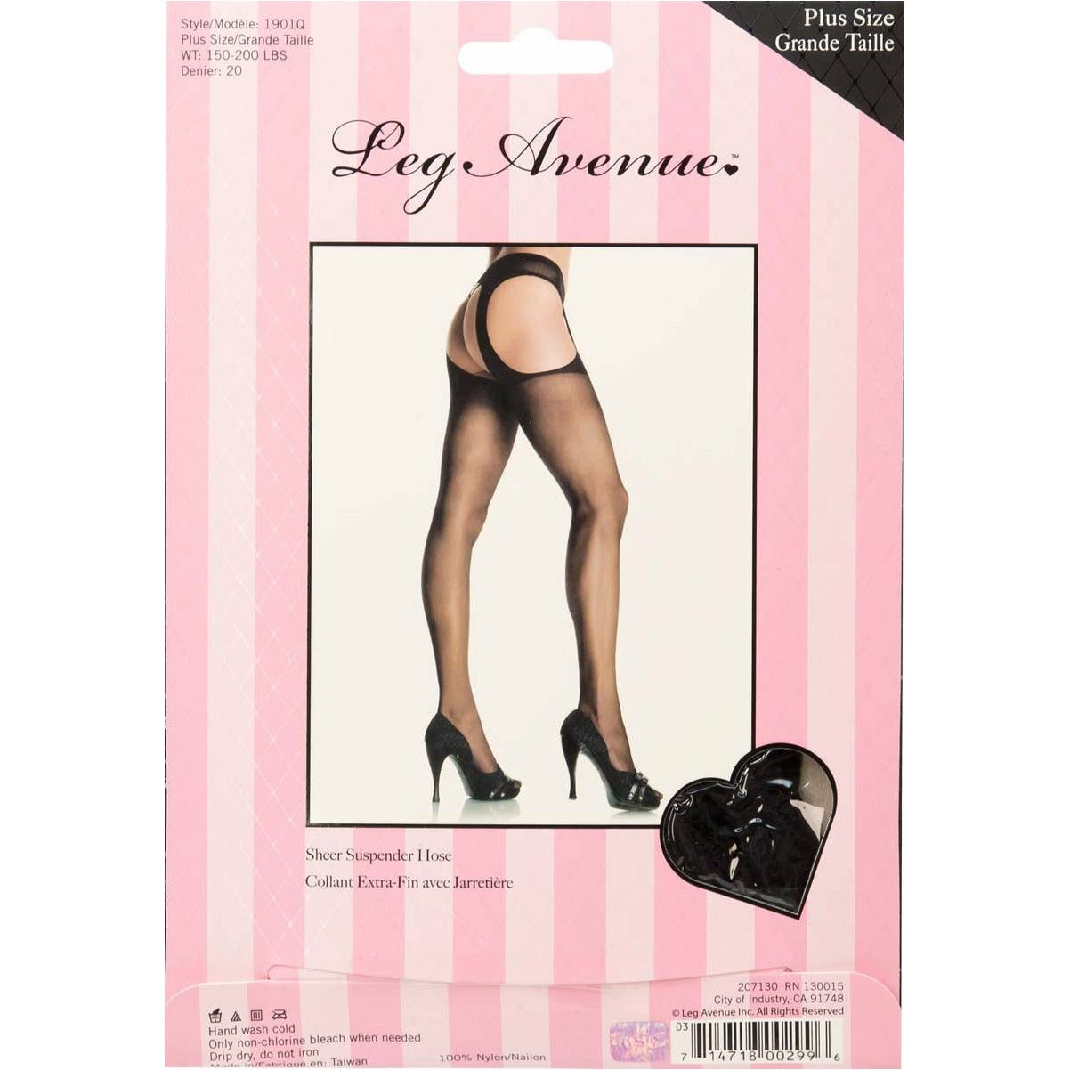 Leg Avenue Collant résille porte-jarretelles – Noir – Grande Taille