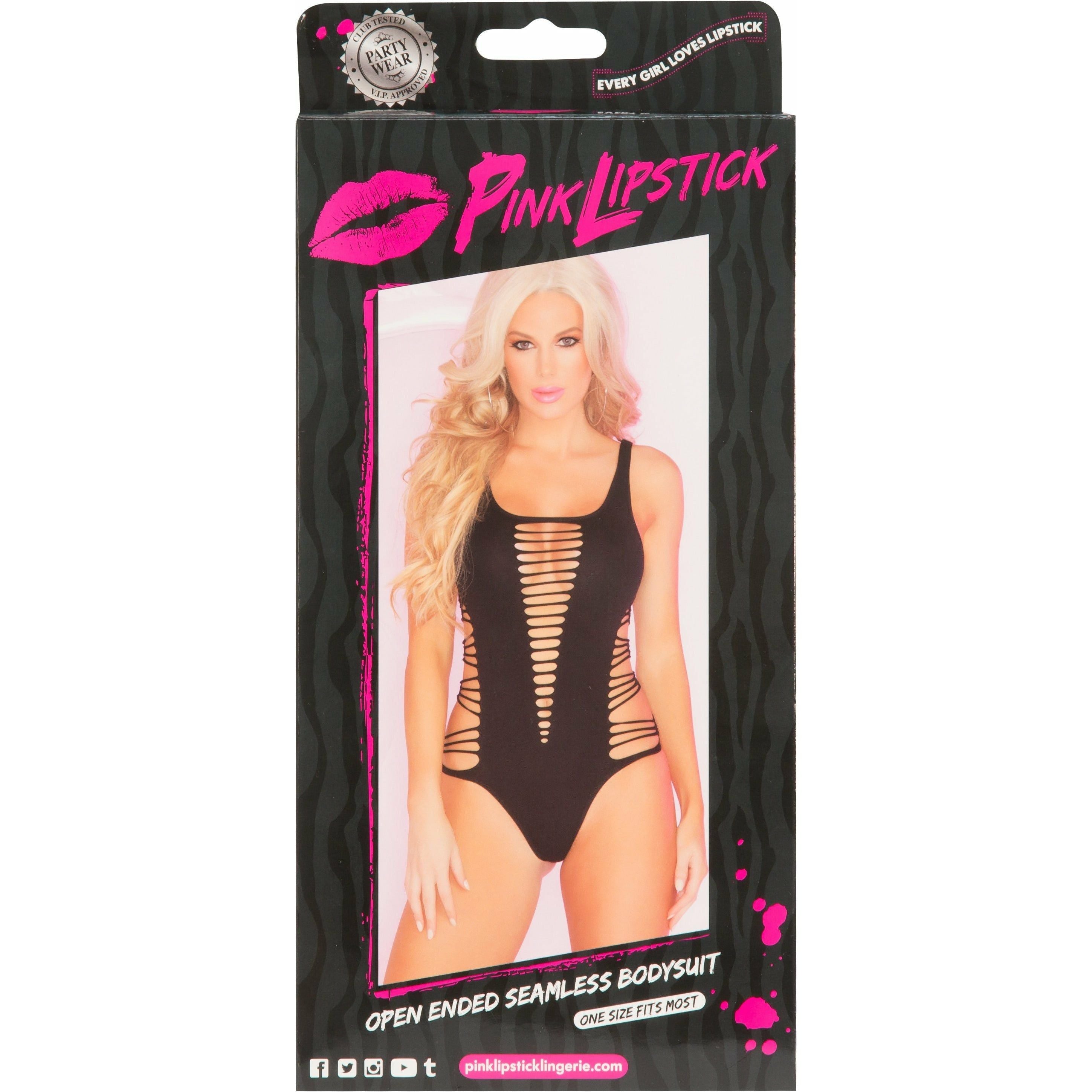 PINK LIPSTICK - Open Ended Seamless Bodysuit - One Size Fits Most - Black