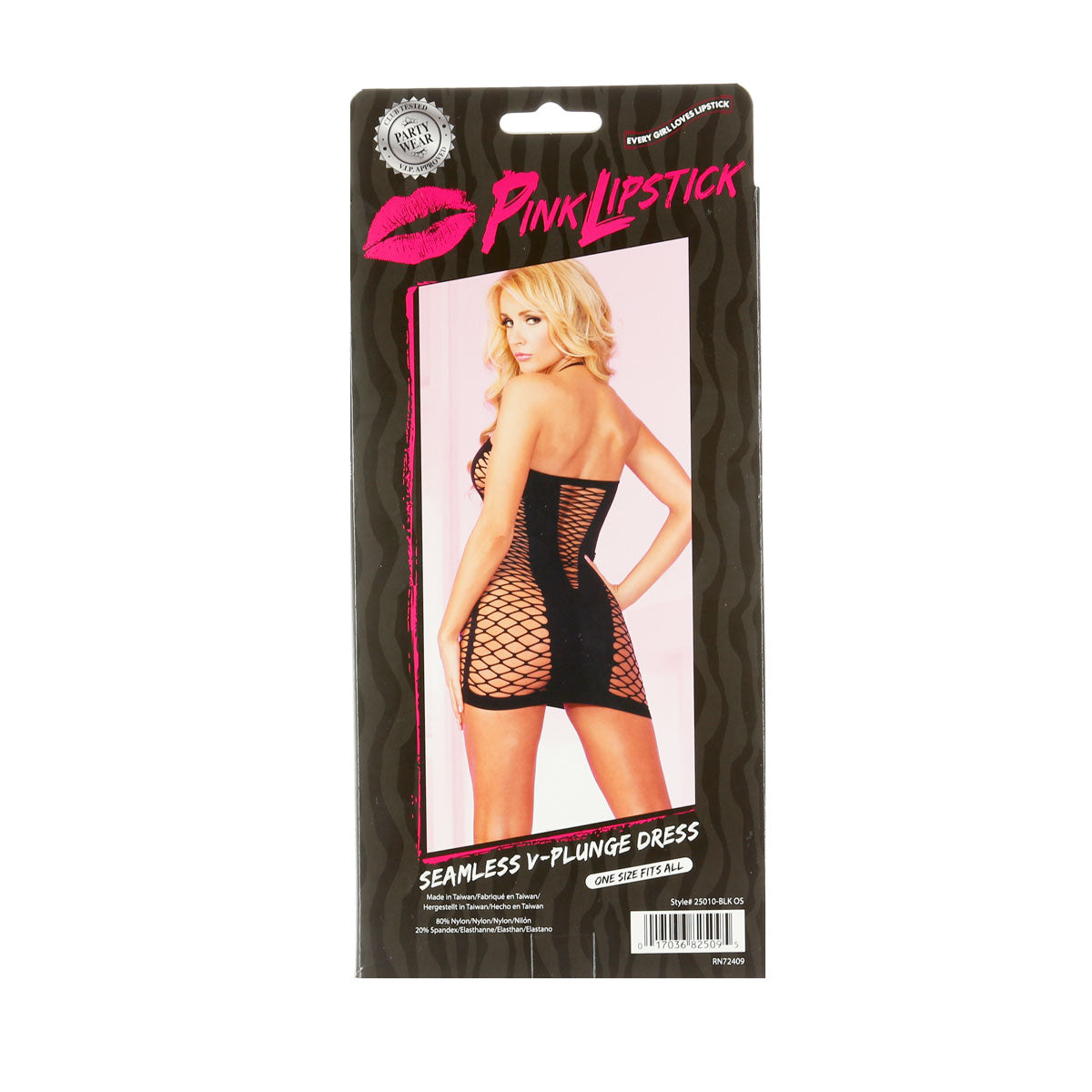 Robe en résille plongeante sans coutures Pink Lipstick - Noir - TU