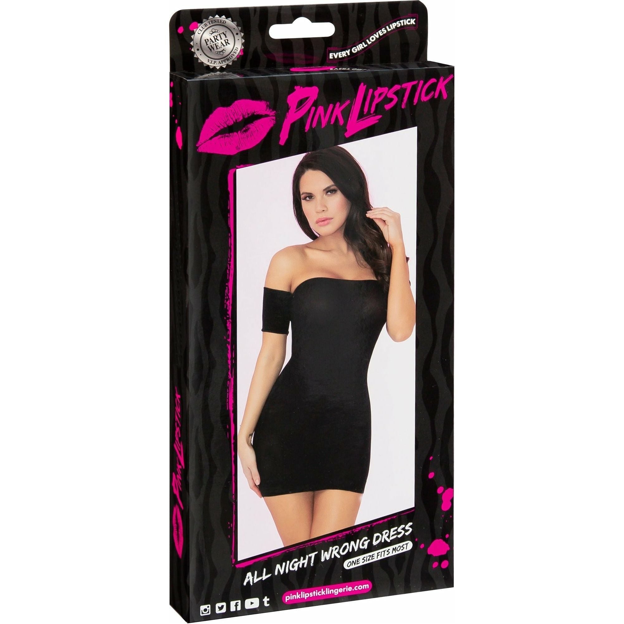 Rouge à Lèvres Rose, Robe Noire Trop Courte - Noir - Taille Unique