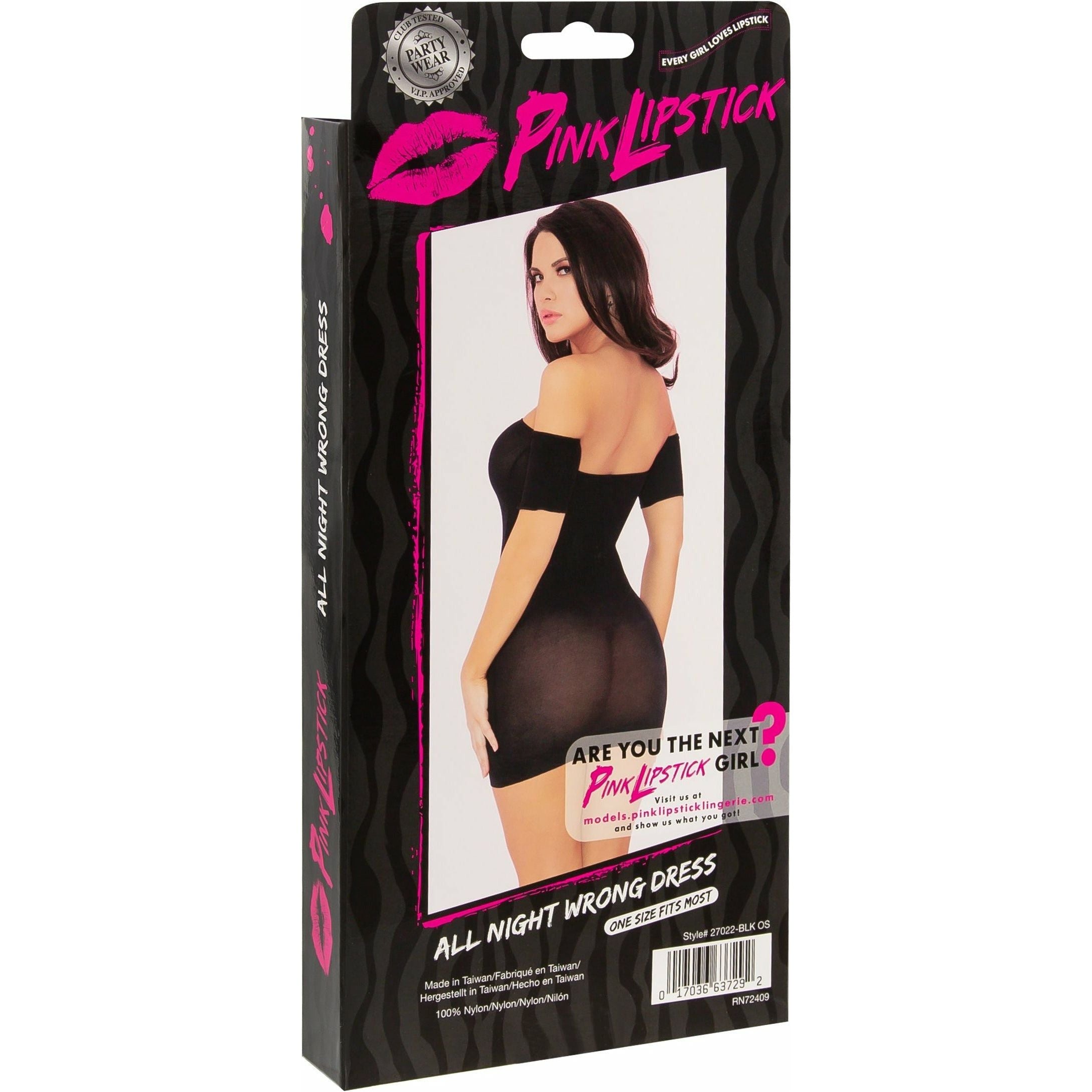Rouge à Lèvres Rose, Robe Noire Trop Courte - Noir - Taille Unique