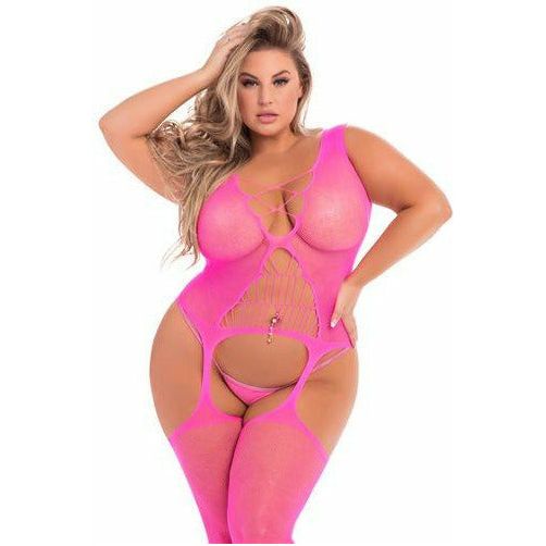 Bodystocking transparent Pink Lipstick Flight Risk – Rose – Grande taille