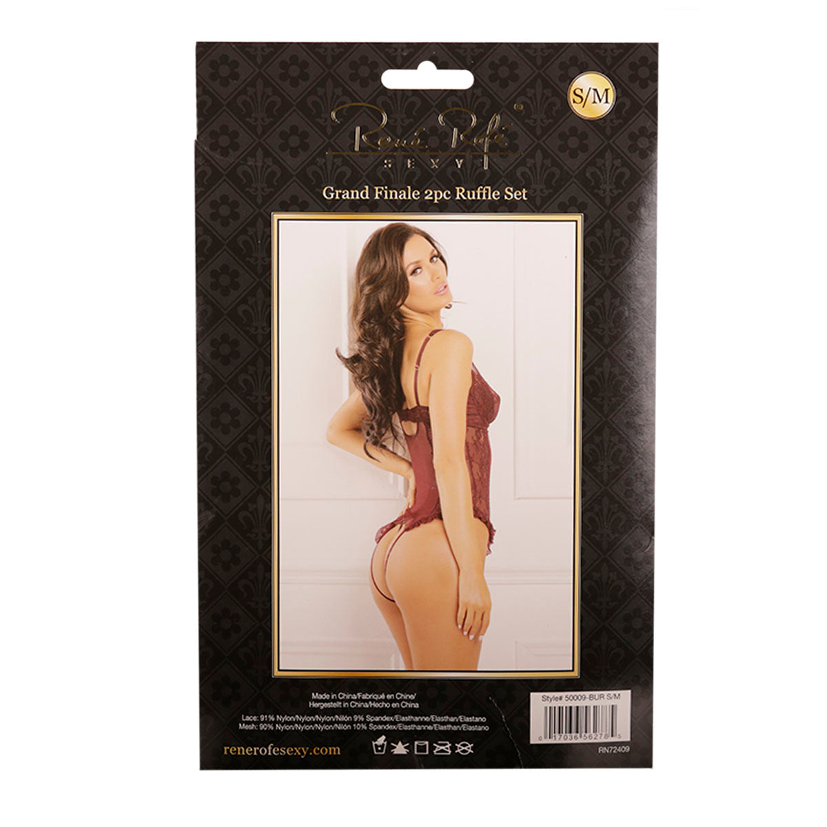 Rene Rofe Grand Finale Teddy à volants 2 pièces – Bordeaux – Taille S/M
