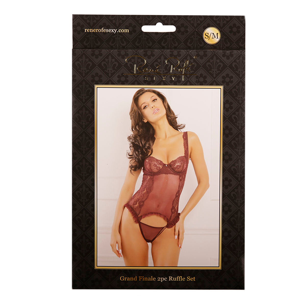 Rene Rofe Grand Finale Teddy à volants 2 pièces – Bordeaux – Taille S/M