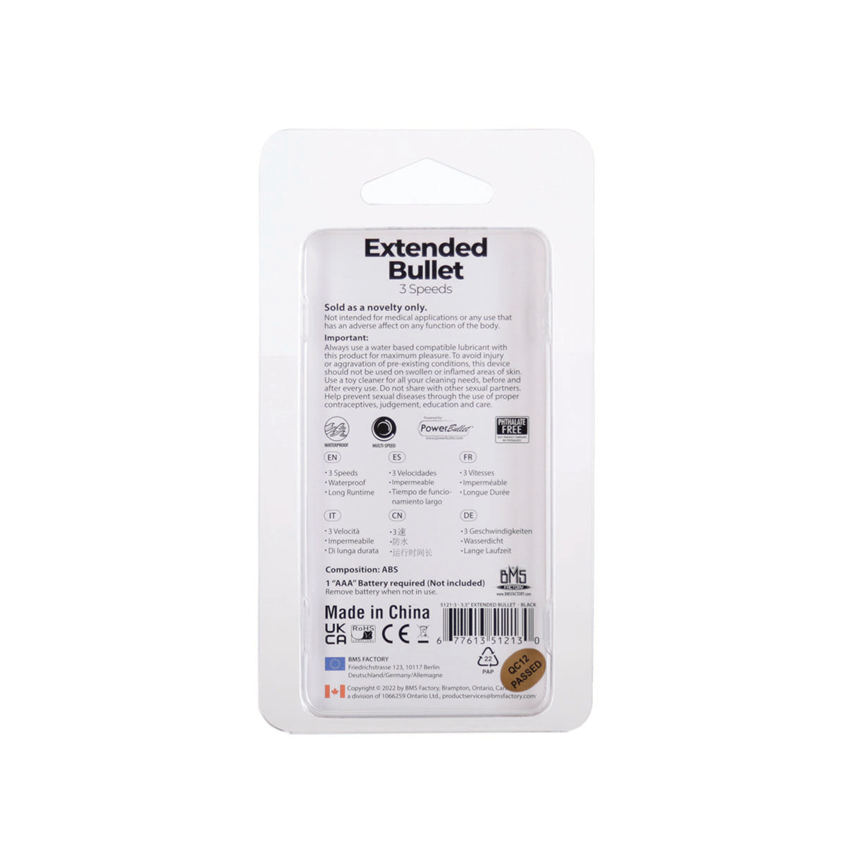 BMS - Extended Bullet Vibrator - Battery Operated - Black