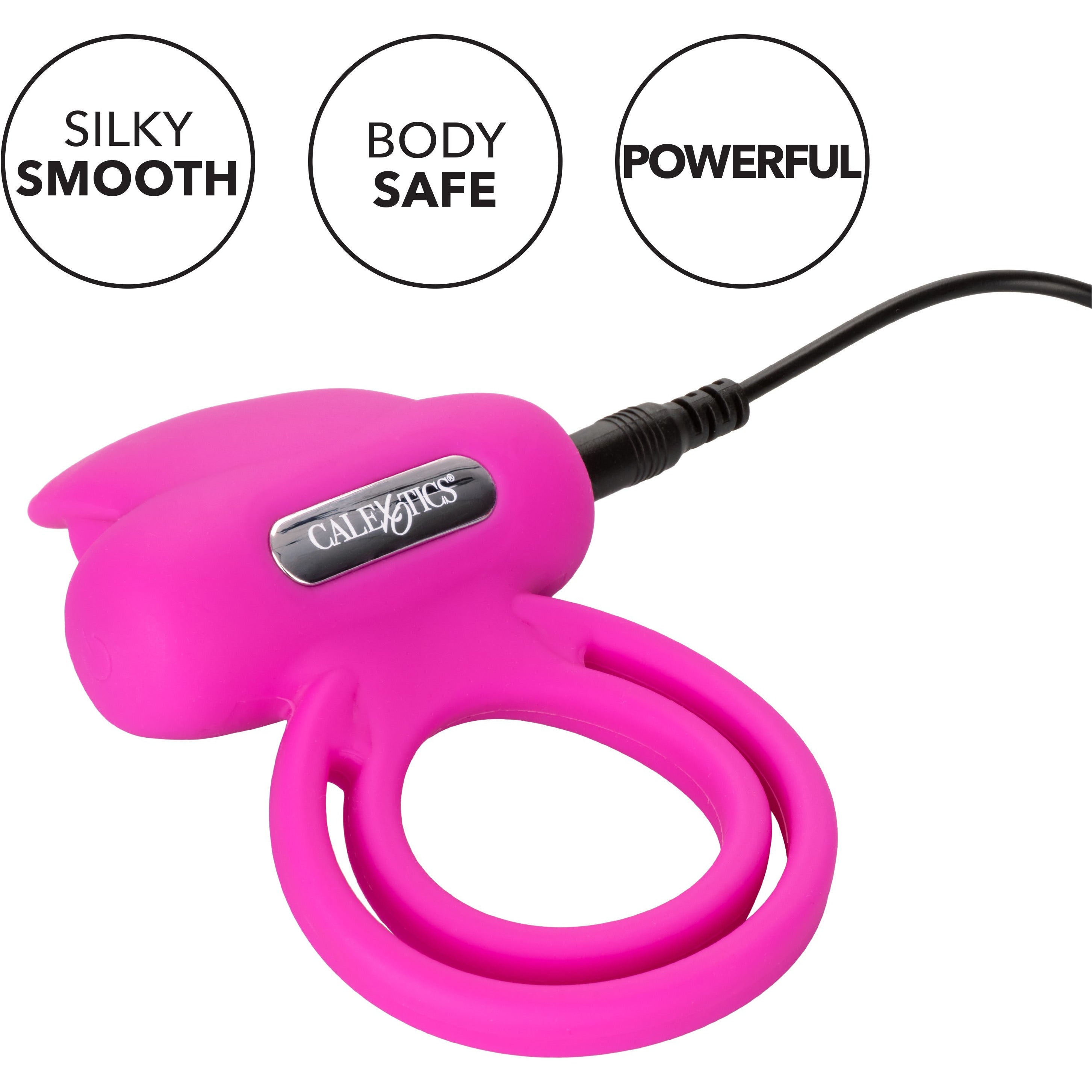 CALEXOTICS® - Silicone Rechargeable Dual Clit Flicker Vibrating Cock Ring - Pink