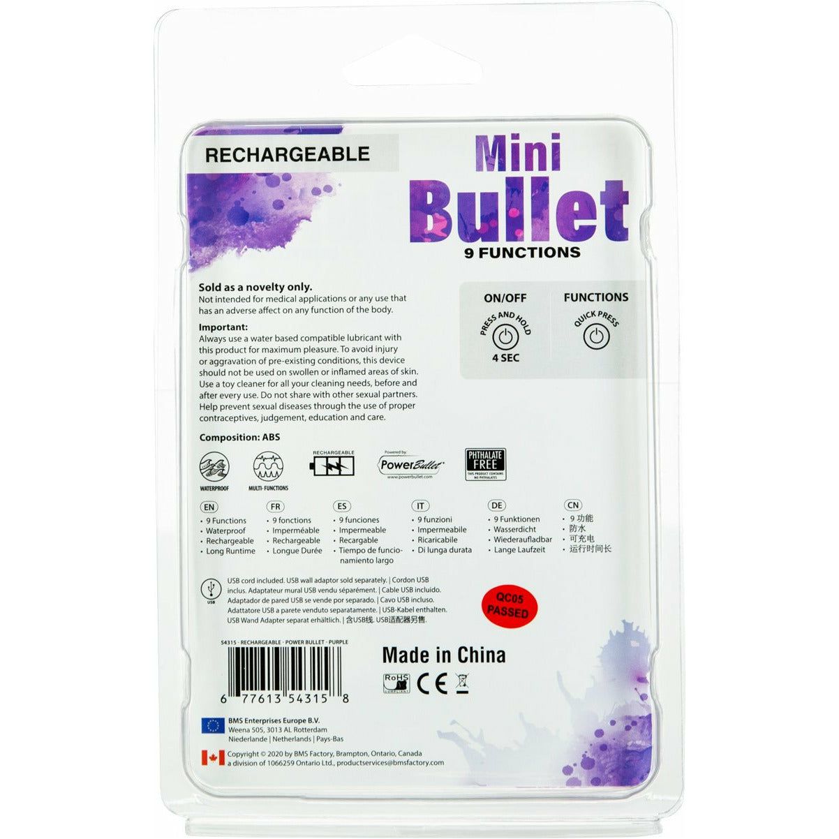BMS - Mini Bullet Vibrator - Rechargeable - Purple