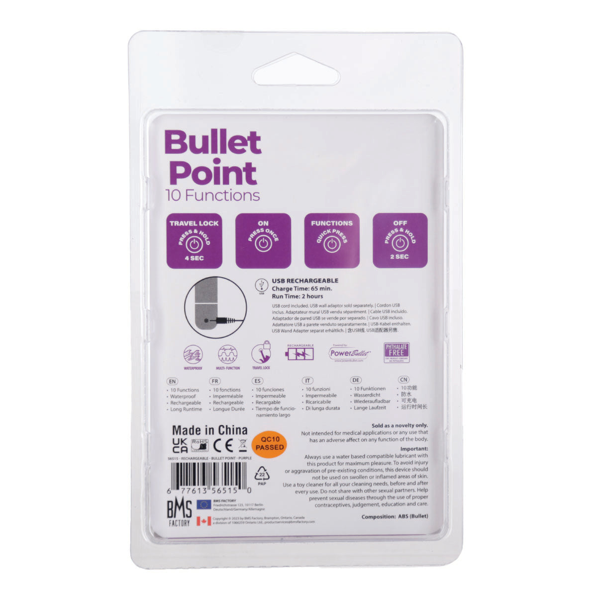 BMS - Bullet Point - Bullet Vibrator - USB Rechargeable - Purple