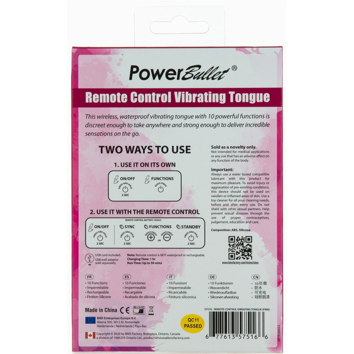 PowerBullet - Remote Control Vibrating Tongue - Rechargeable - Pink
