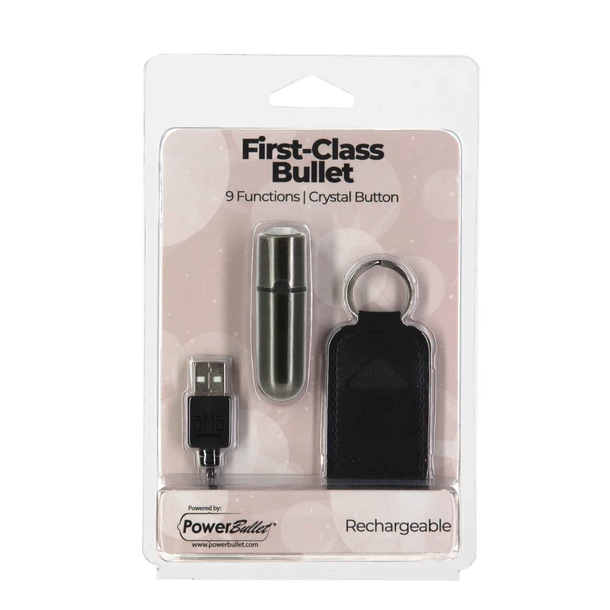 BMS - First-Class Bullet - 2.5" Bullet Vibrator with Key Chain Pouch - Gun Metal
