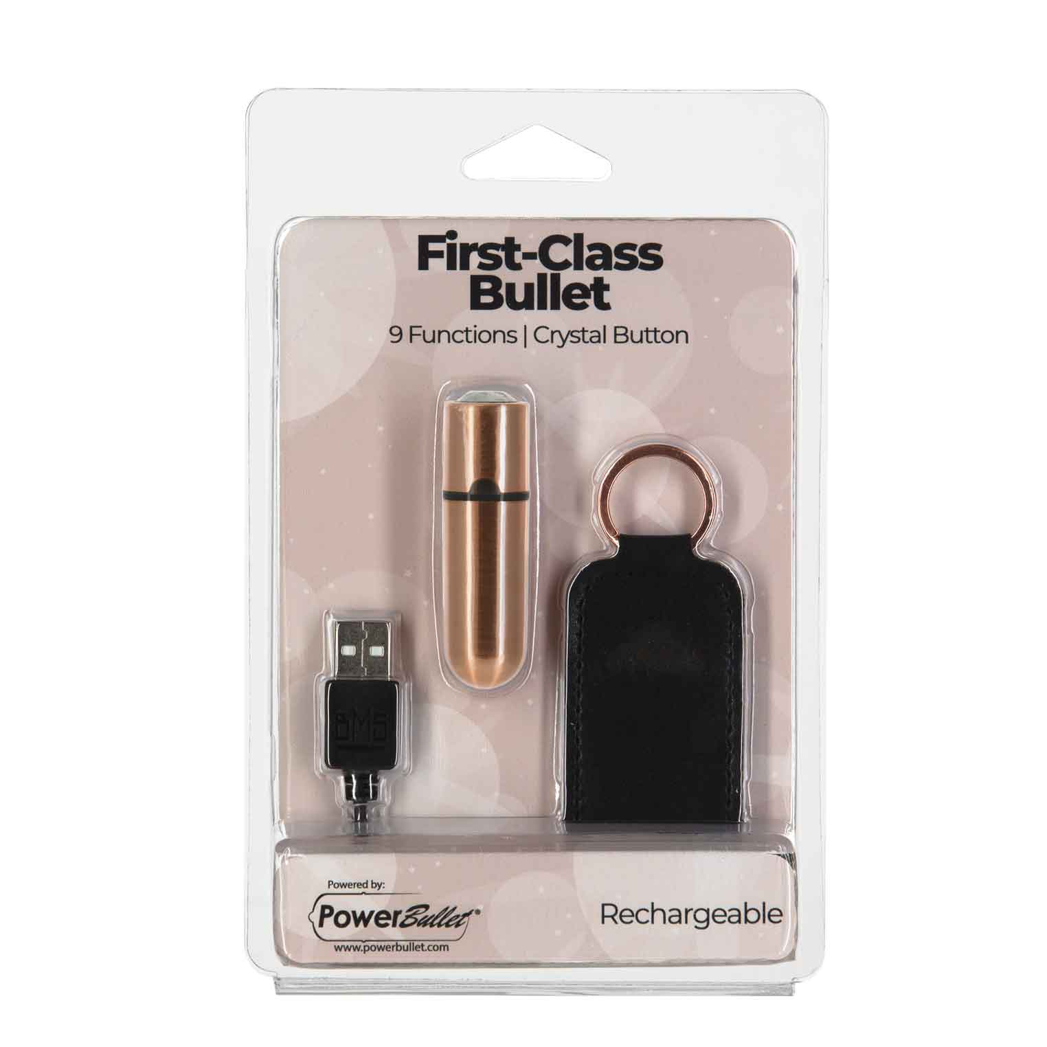 BMS - First-Class Bullet - Vibromasseur Balle 2,5" avec Pochette Porte-clés - Or Rose