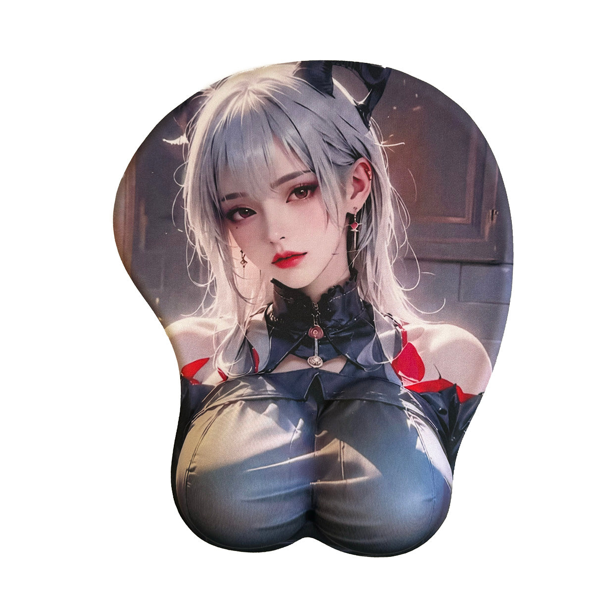 Tapis de souris Anime – Fille Anime aux Cheveux Gris et Haut Bleu