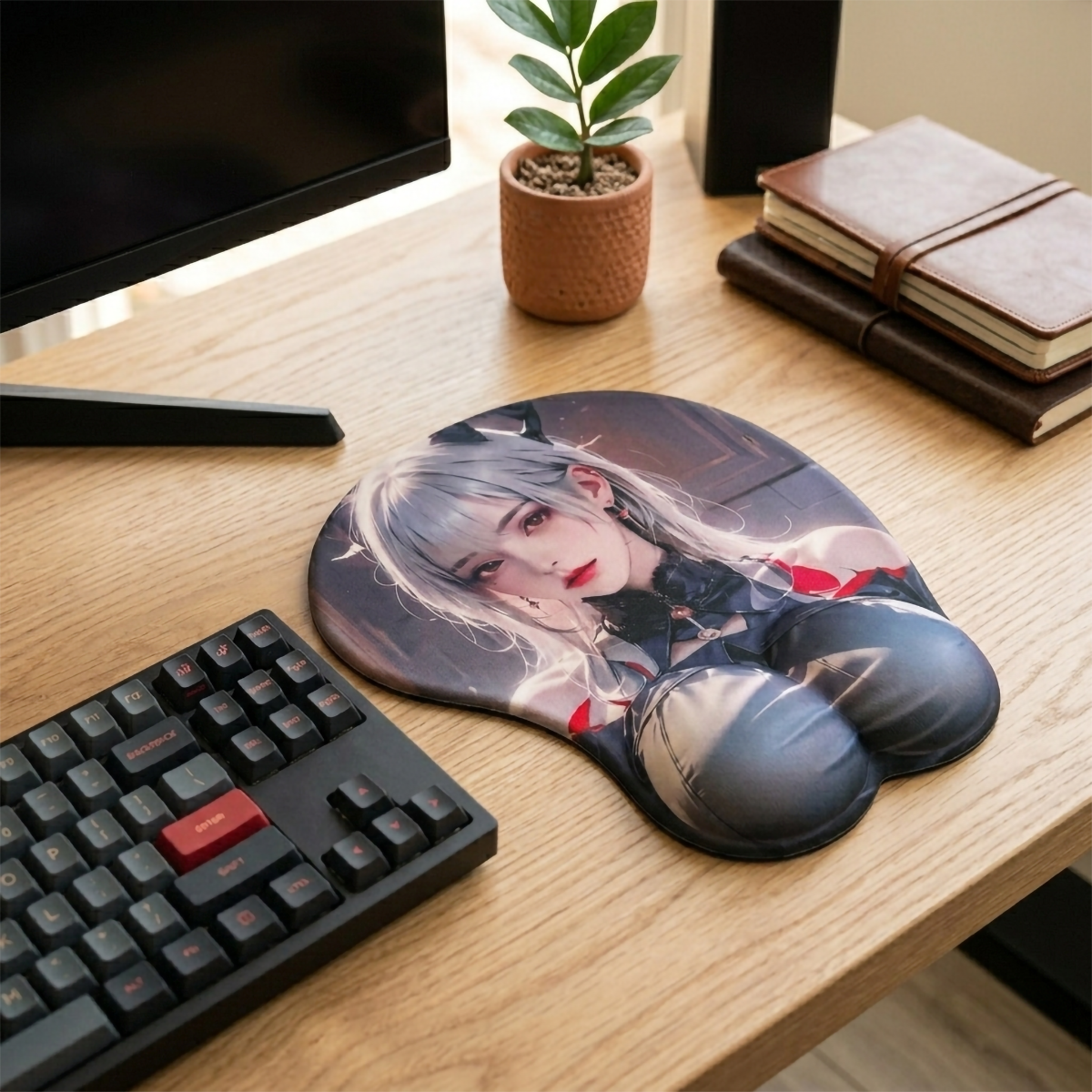 Tapis de souris Anime – Fille Anime aux Cheveux Gris et Haut Bleu