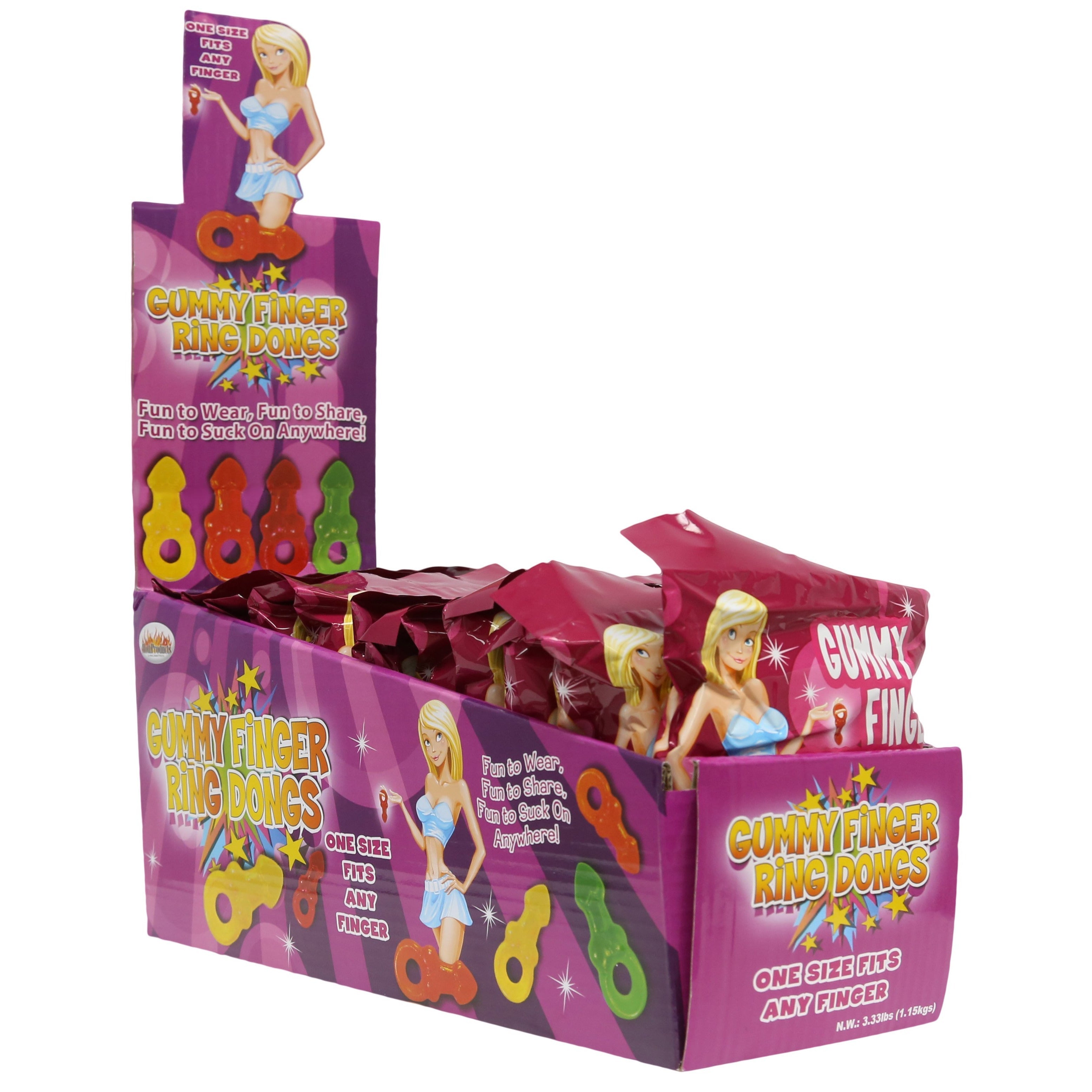HottProducts - Gummy Finger Ring Dongs - 1.15 kgs/3.33 lbs - Display of 12