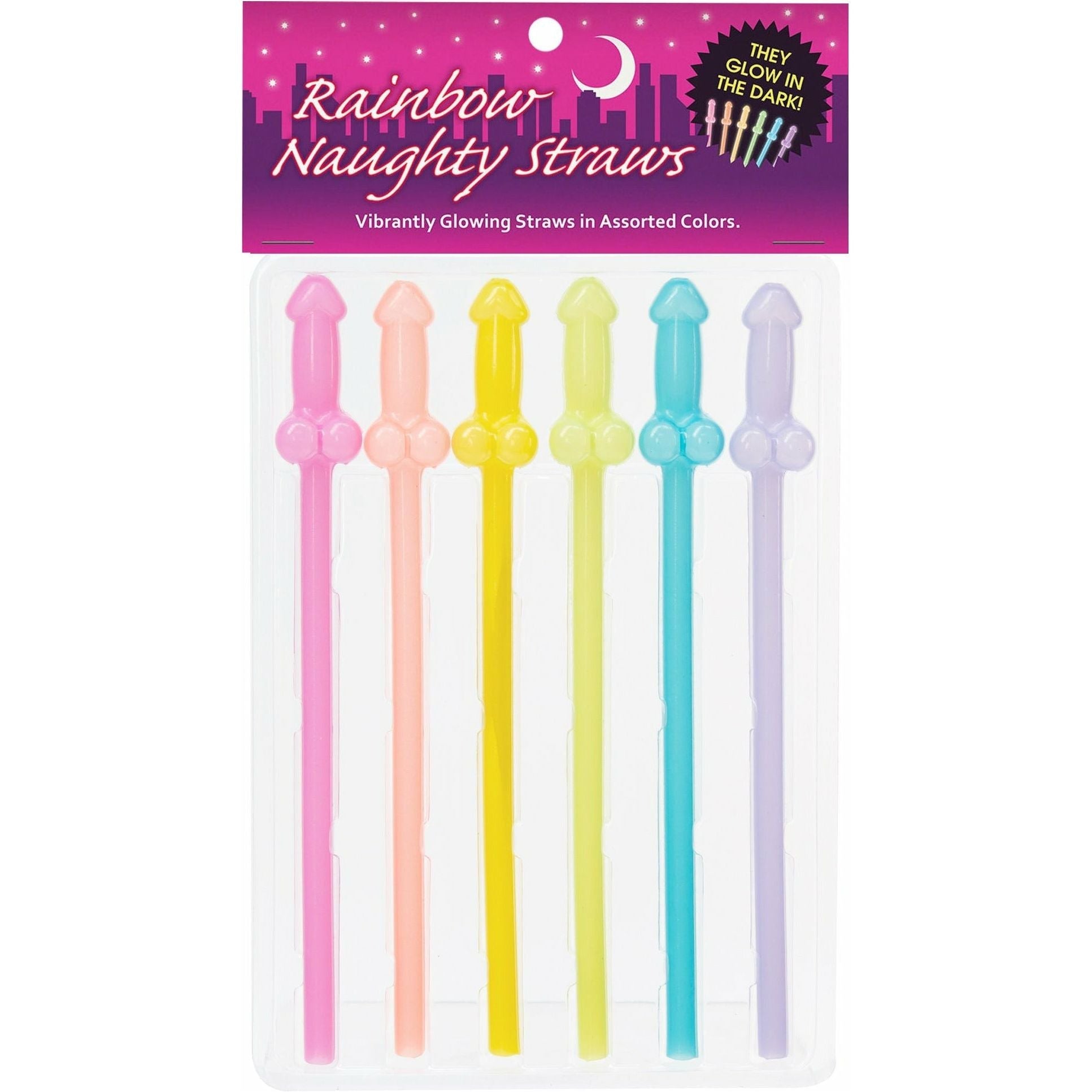 Kheper Games - They Glow-in-the-Dark Rainbow Naughty Straws - 6pc Set - Assorted Colors