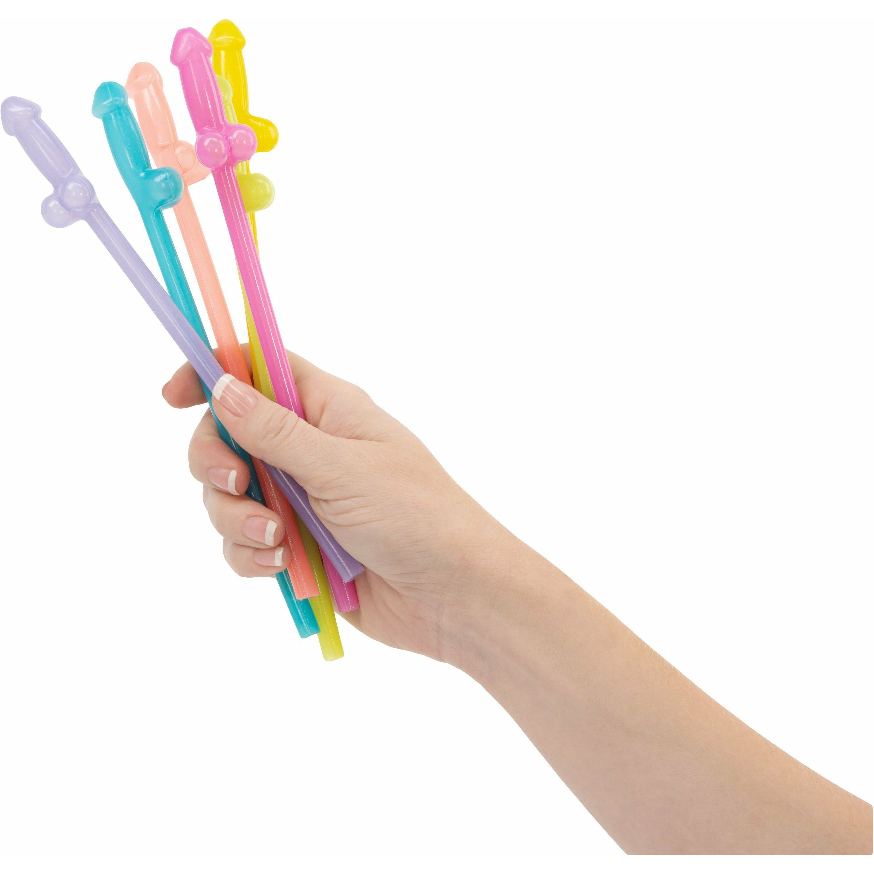 Kheper Games - They Glow-in-the-Dark Rainbow Naughty Straws - 6pc Set - Assorted Colors