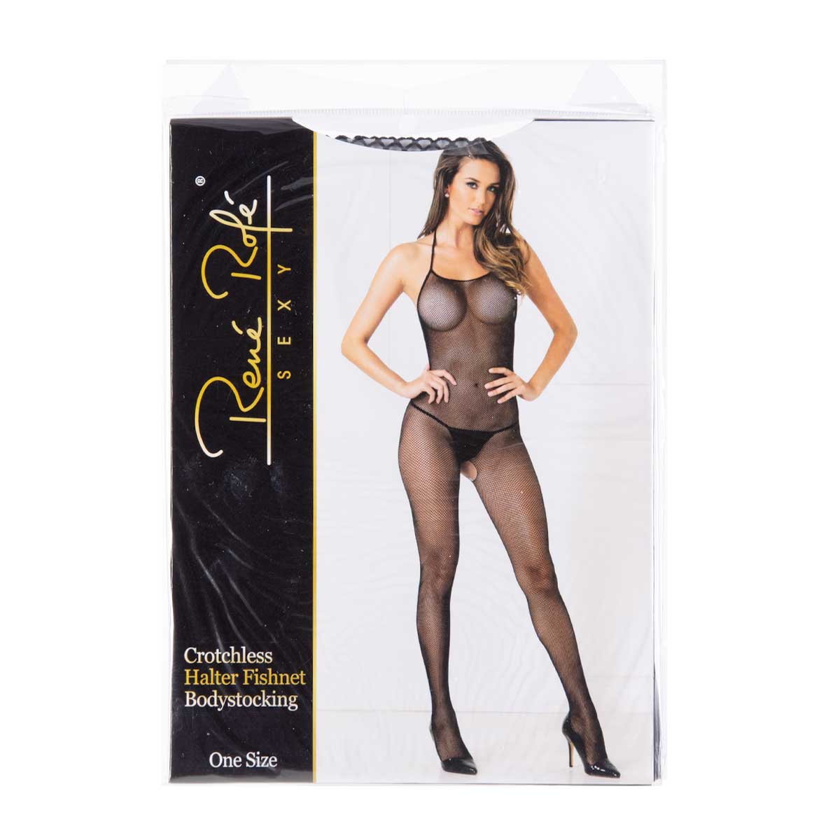 René Rofé – Bas résille caraco body sans entrejambe – Noir