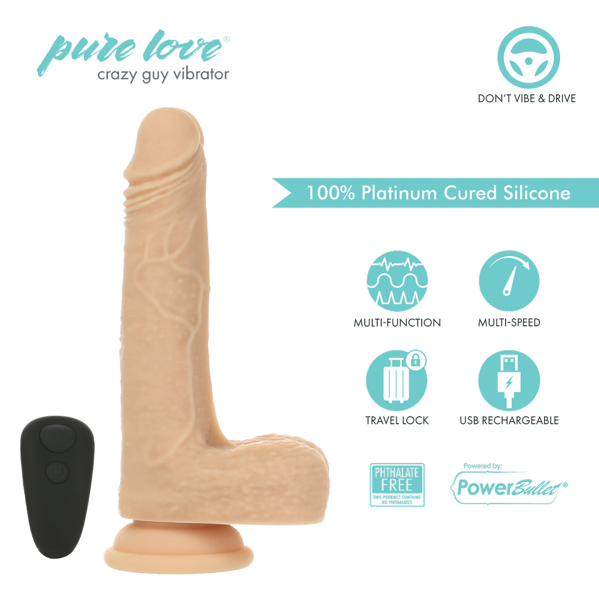 Pure Love® - Crazy Guy – 7.5" Rotating Vibrating & Thrusting Dong