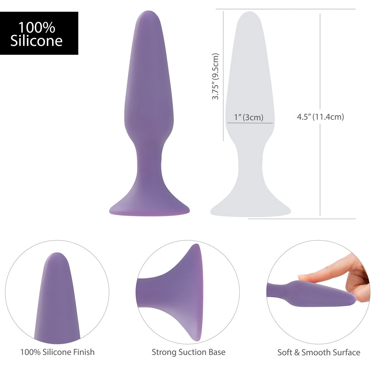 Pure Love® - Silicone Anal Plug - 4.5" - Purple