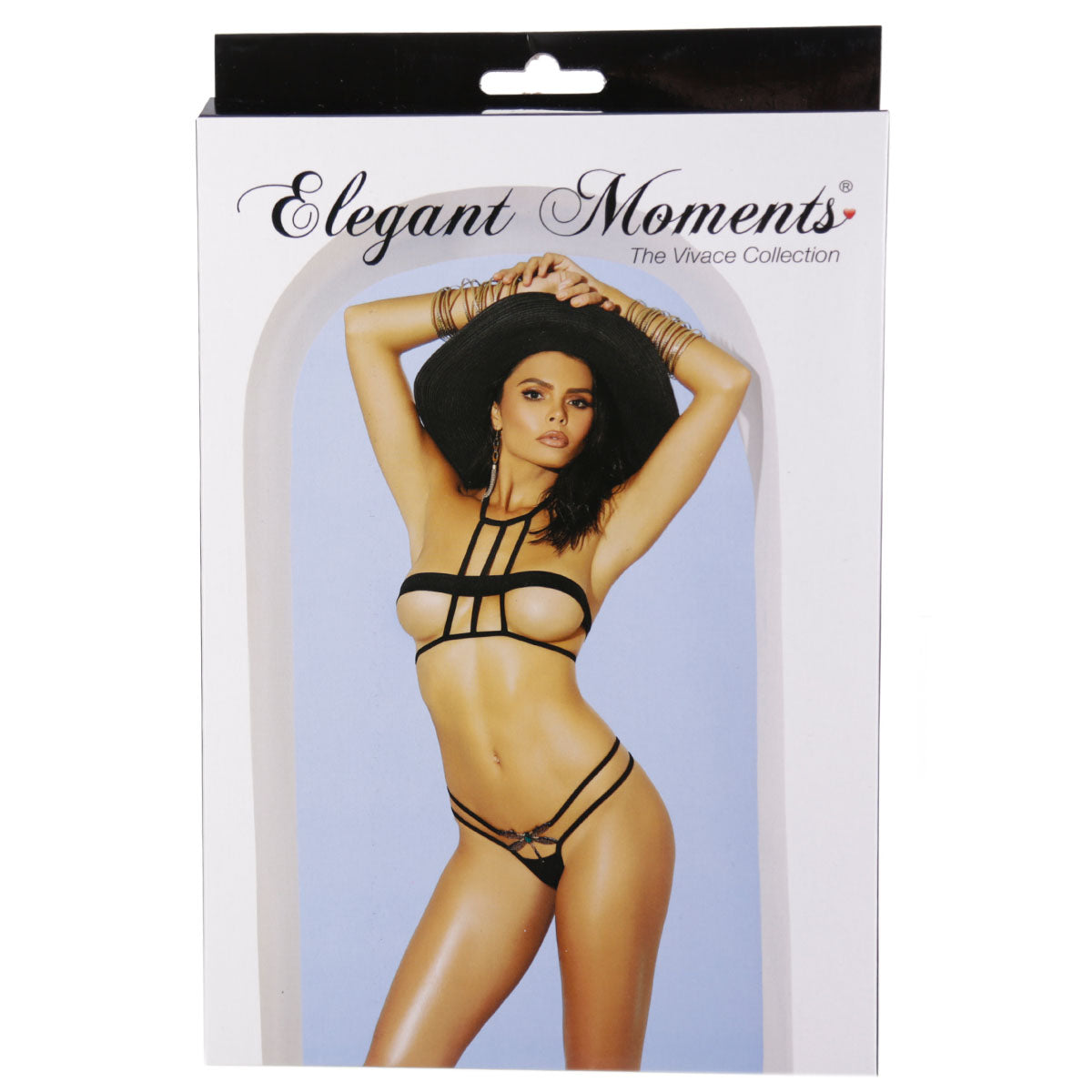 Elegant Moments – Lycra Caged Top & G-String 3-Piece Set – Black – One Size