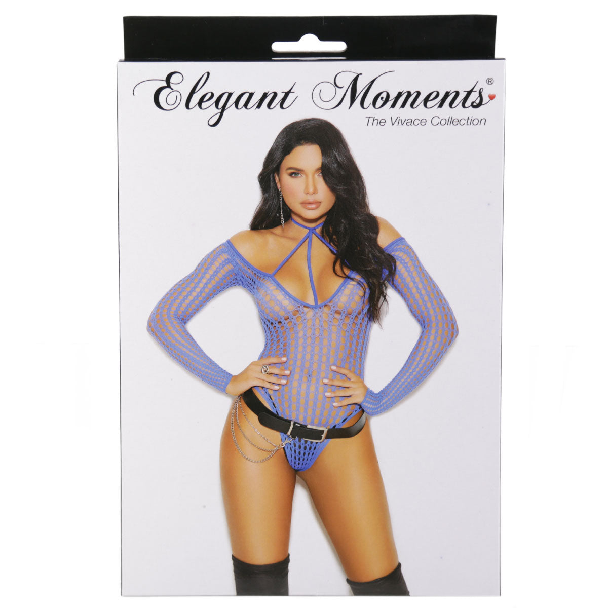 Elegant Moments – Off-The-Shoulder Long Sleeve Crochet Teddy – Blue – One Size