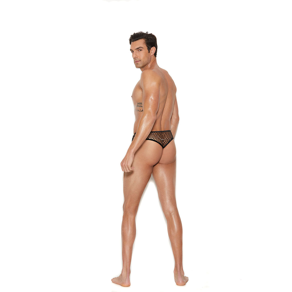 Elegant Moments - Raah – Men's Fishnet Thong-Back Brief - Black - L/XL