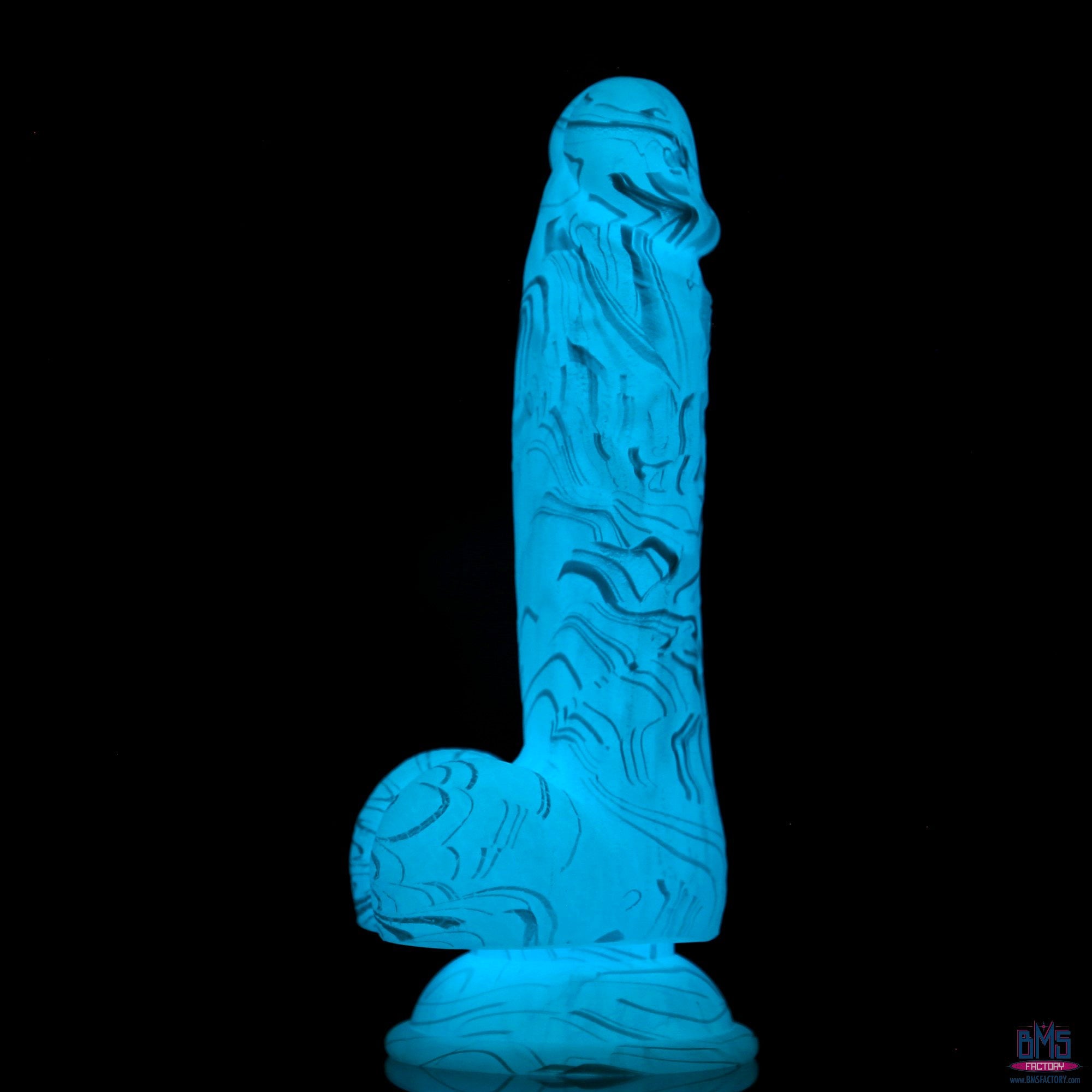 ADDICTION - Luke Glow in the Dark Dildo With Balls - 7.5" - Blue
