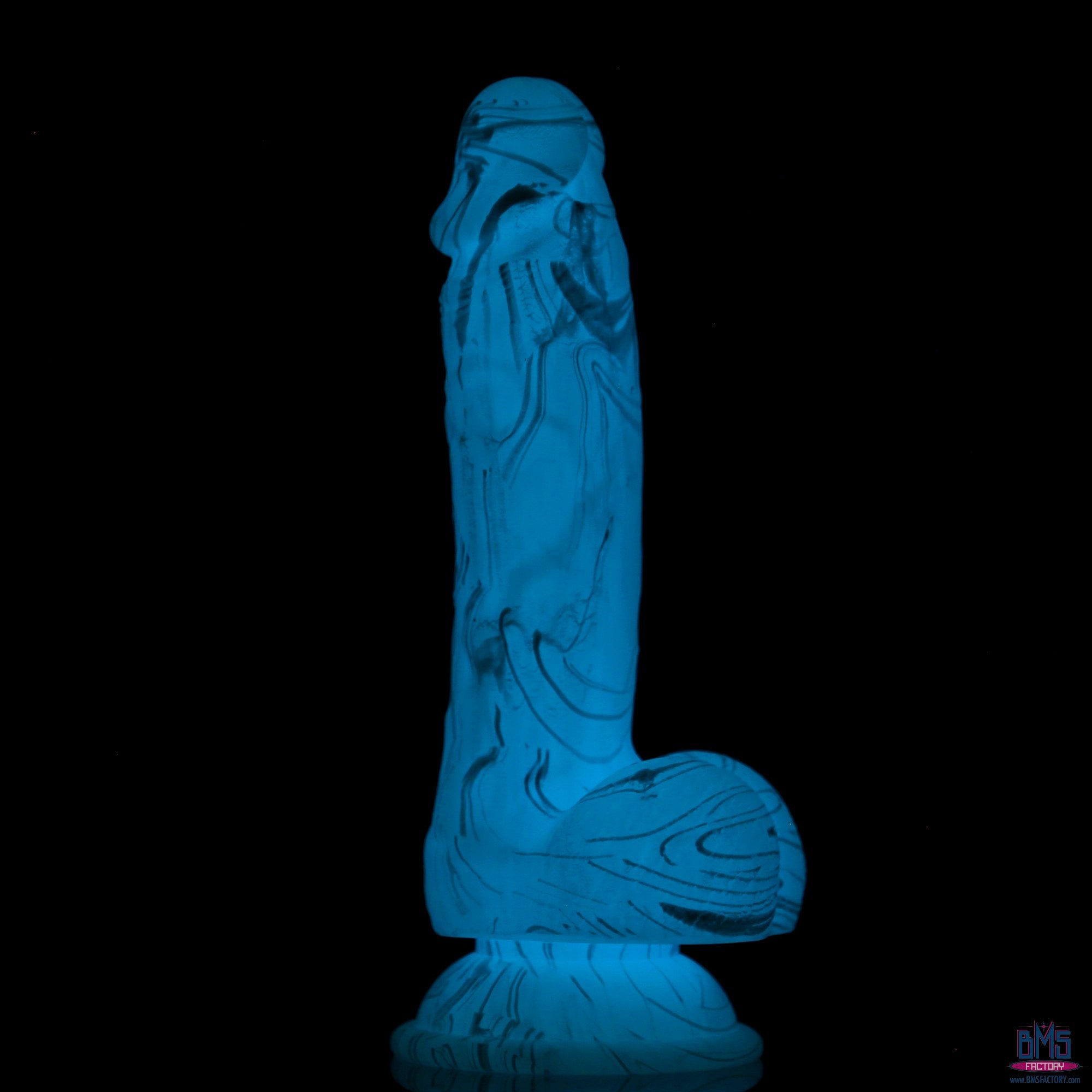 ADDICTION - Luke Glow in the Dark Dildo With Balls - 7.5" - Blue