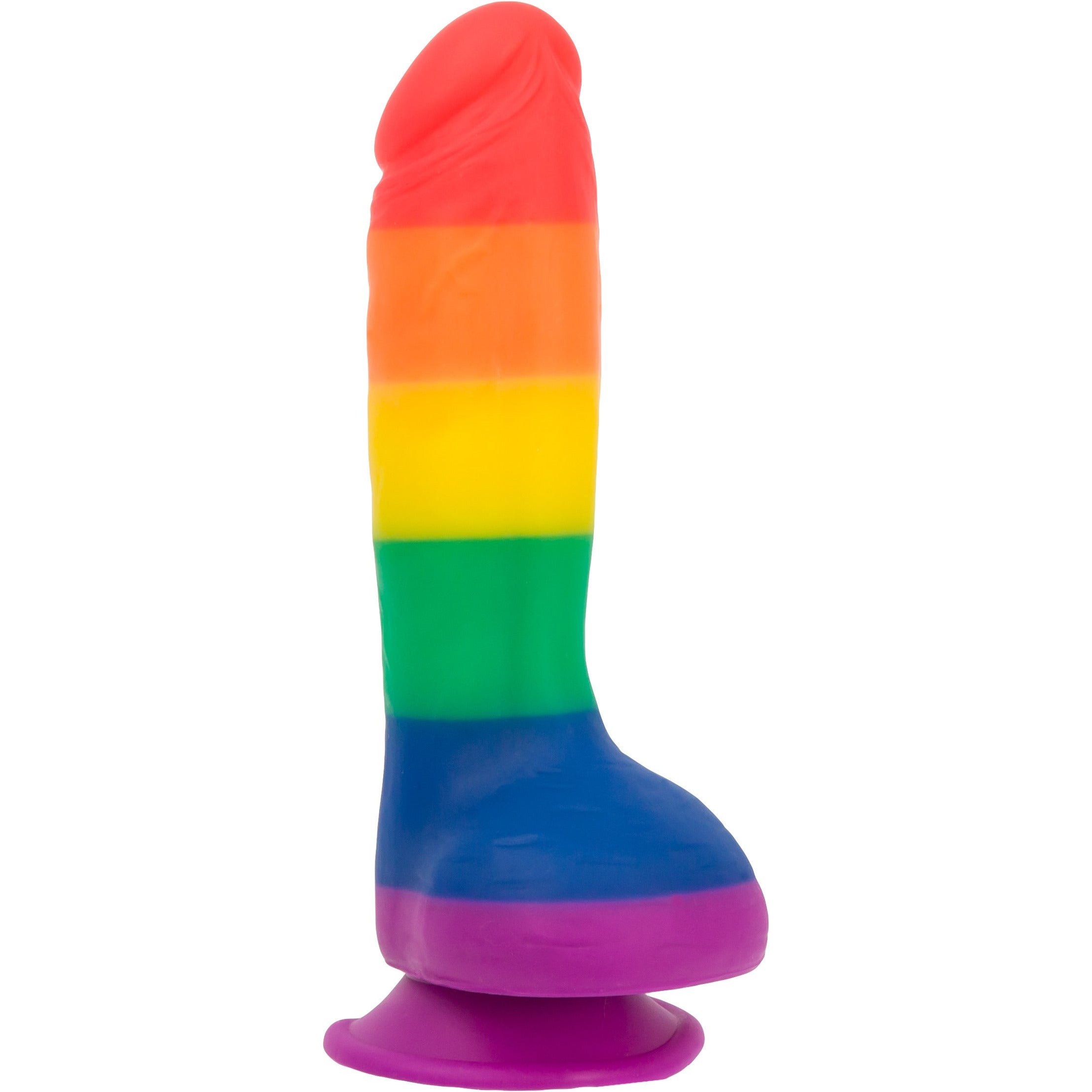 Addiction - Godemichet Justin 8" avec testicules - Couleurs drapeau de la fierté