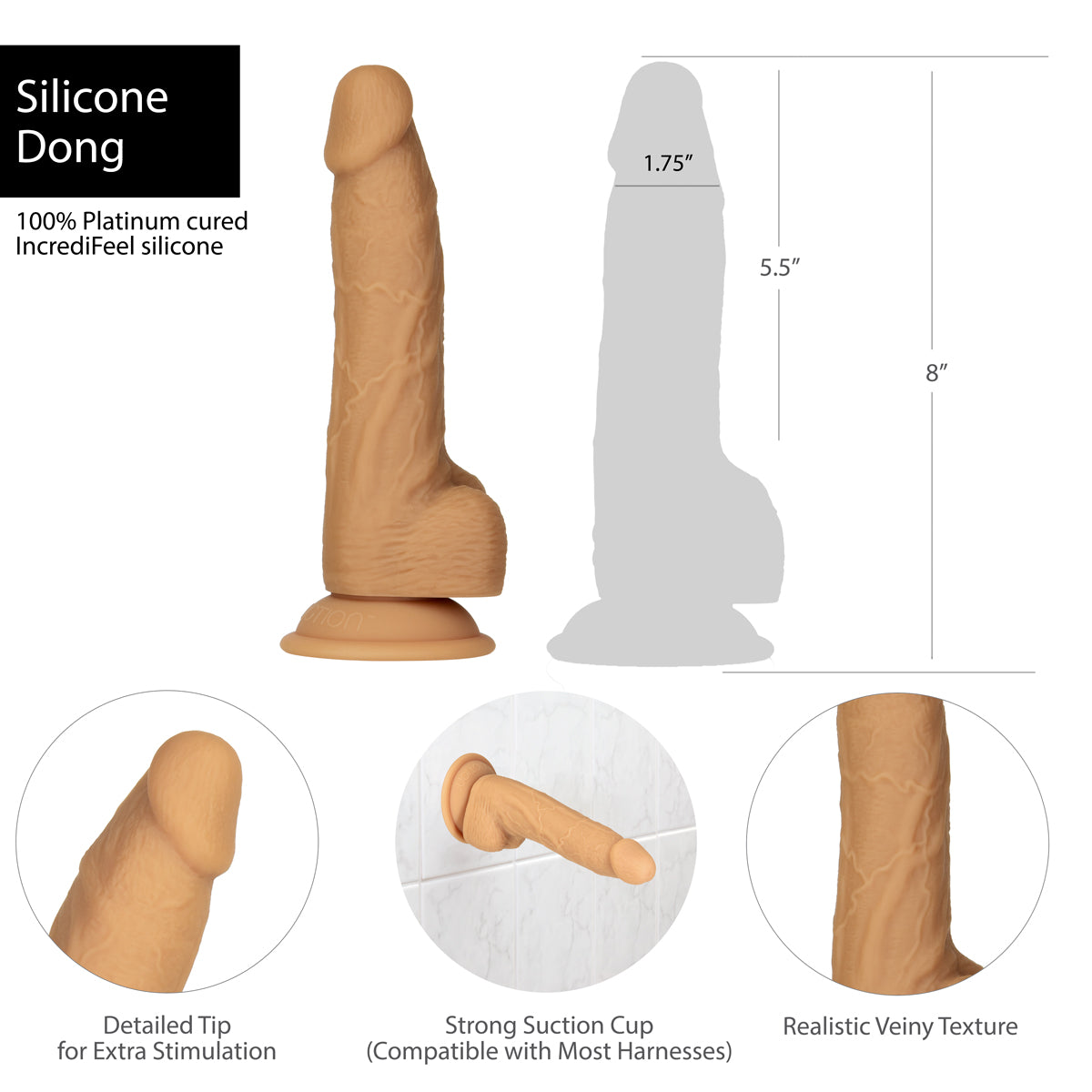 Naked Addiction - 8" Silicone Dual Density Dildo - Caramel