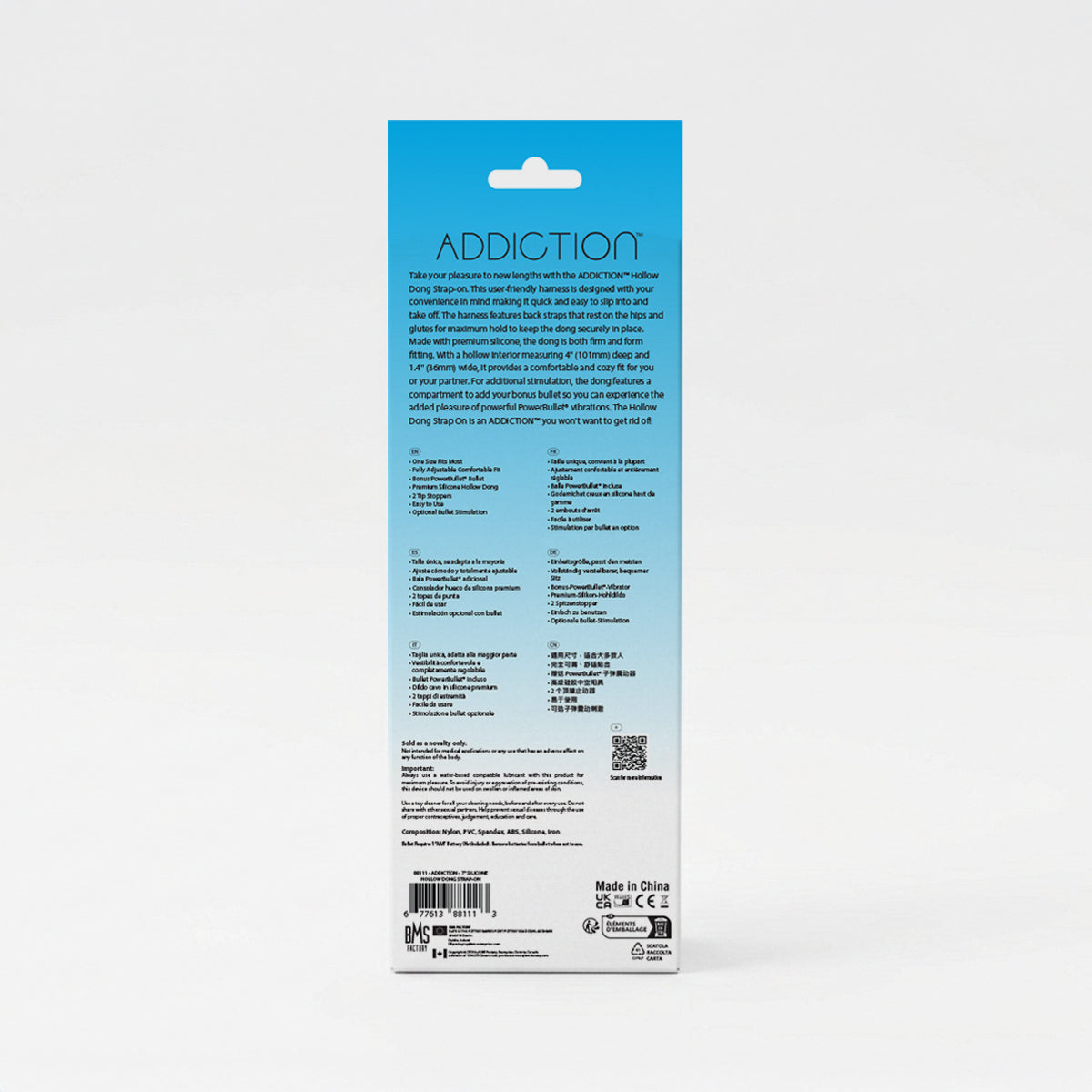 Addiction – Godemichet creux en silicone 7” avec sangle – Beige